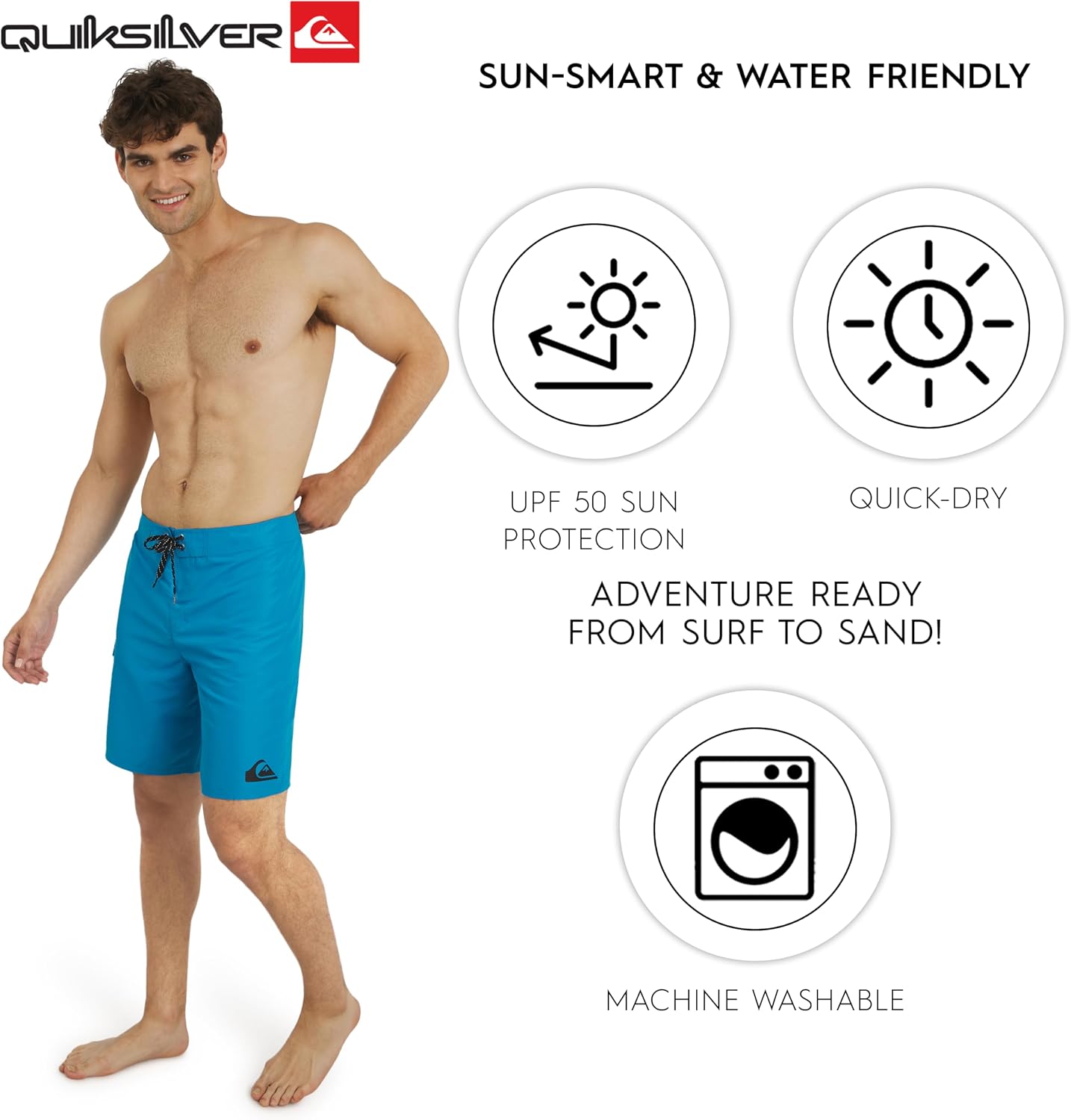 Quiksilver Men's Swimwear Regular Fit Fixed Waist UPF 50 Quick Dry 20 Inch Board Shorts