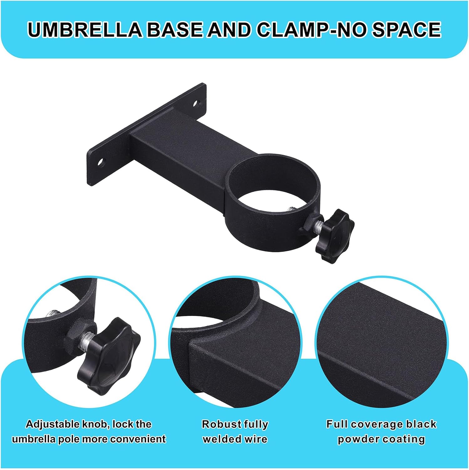 Patio Umbrella Mounts, 3-Pack Black Steel Railing Mounts with Alloy Steel Frame, Powder Coated Finish