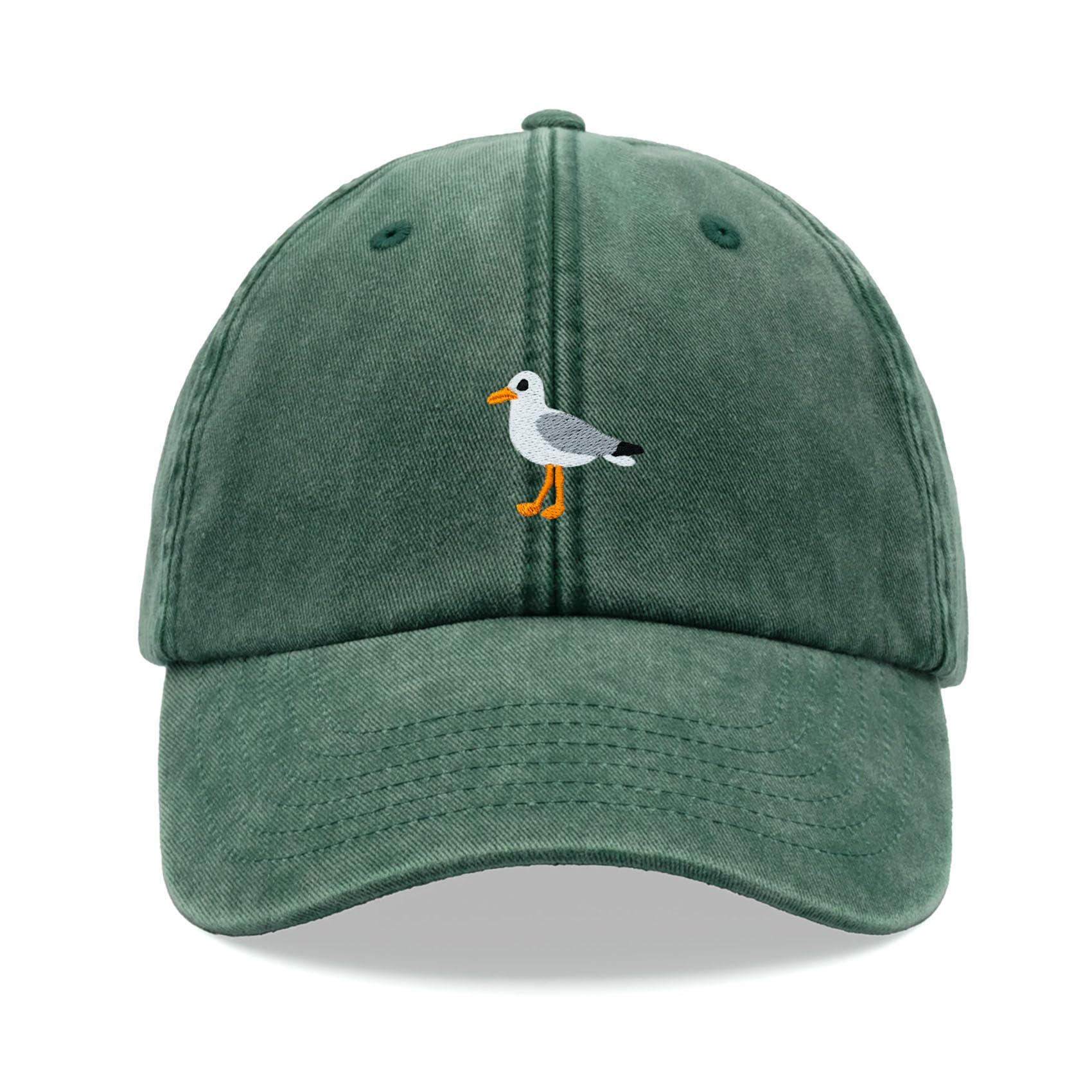 Seagull Baseball Cap Vintage Washed Unisex Dad Hat Adjustable Bottle Green