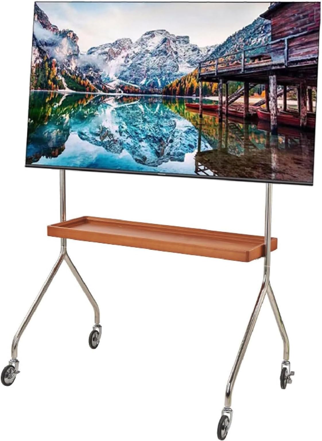 Mobile TV Stand for 43-70 Inch,Adjustable Height Rolling Studio TV Display Stand with Tray Storage Shelves,Modern Corner TV Cart Floor Stand for Living Room Office Hotel,Black (Brown)