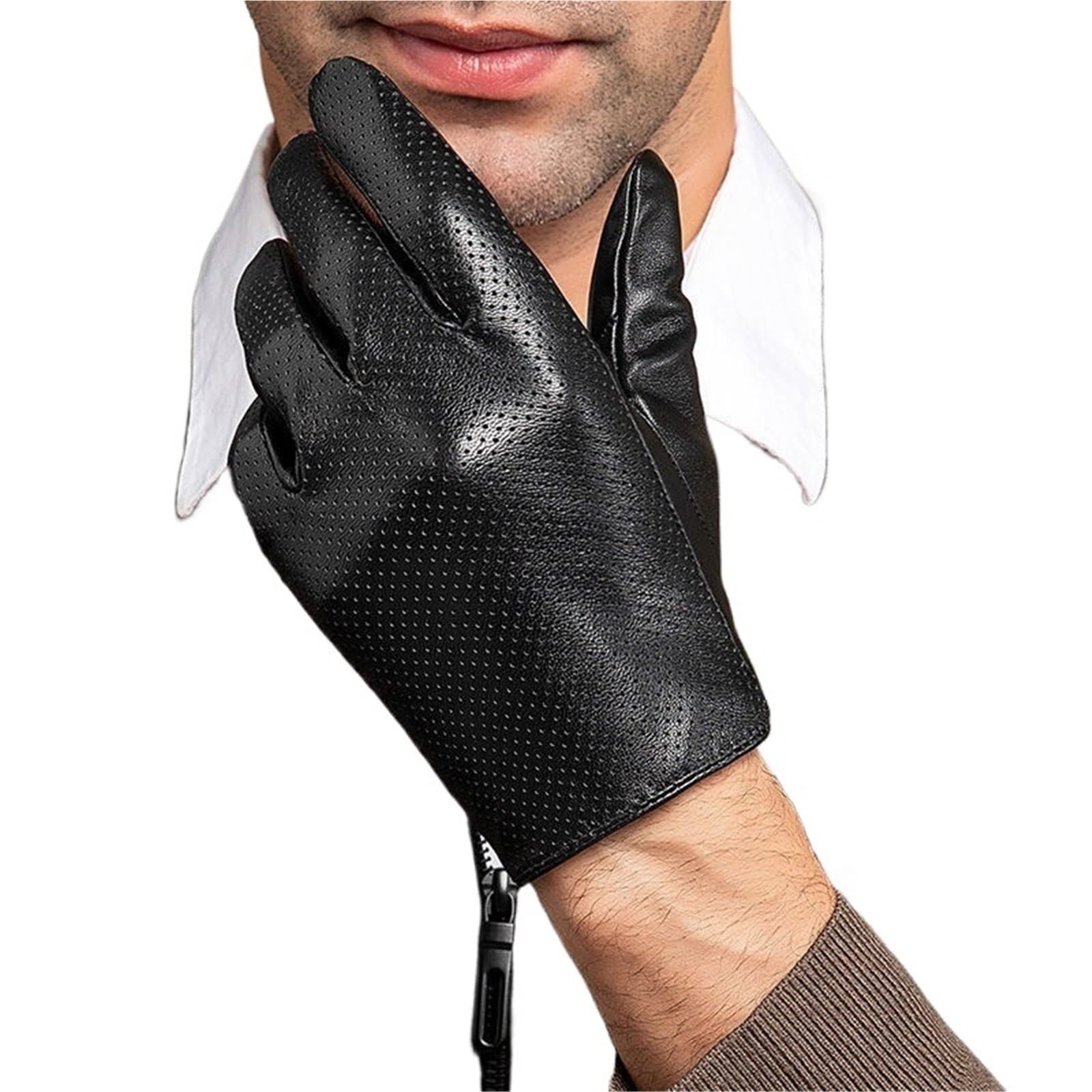 Guanti di pelle da uomo, Guanti da guida uomo d'affari Fullfinger Touchscreen WinterRiding Moto Nero M, L