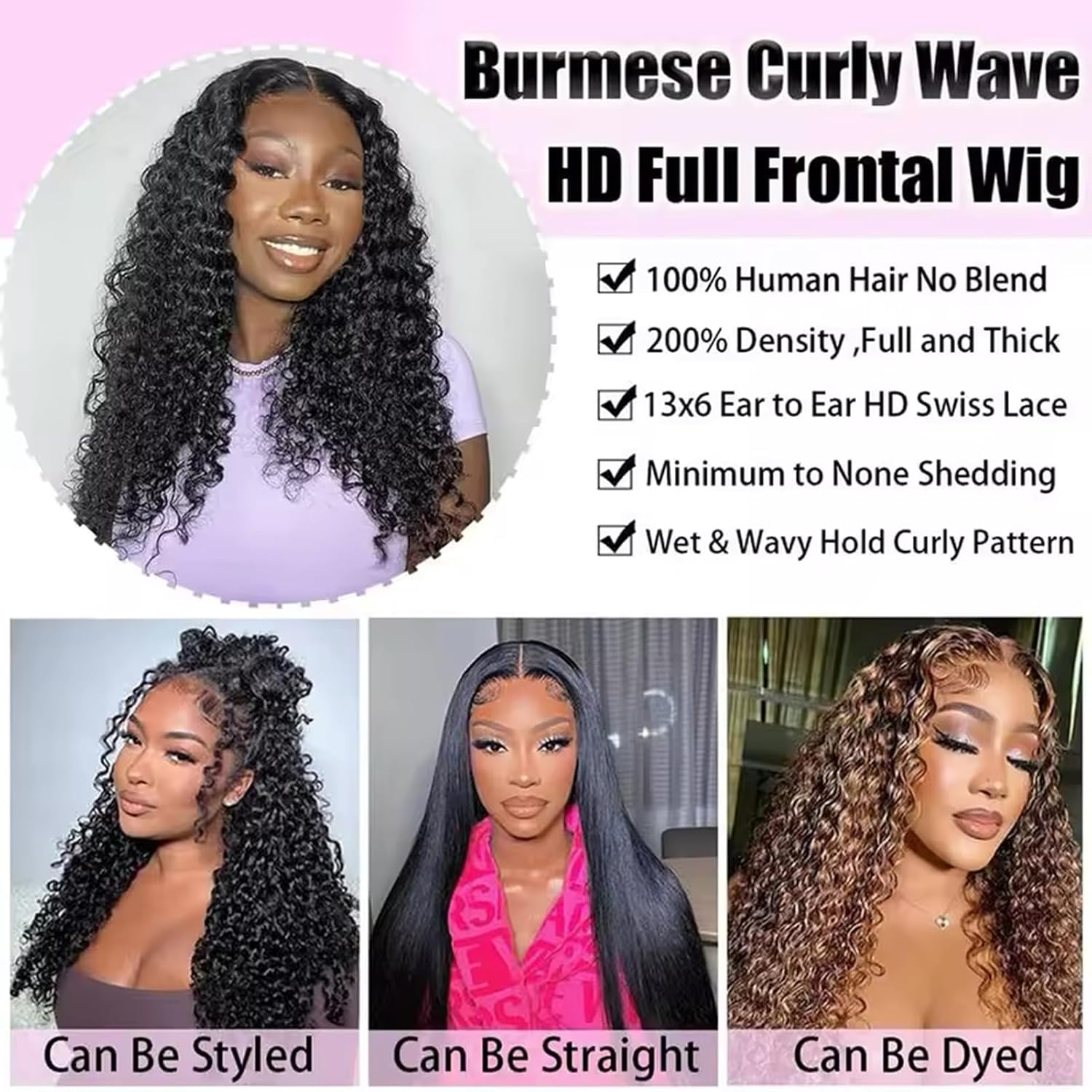 Burmese Curly Human Hair Wig 13x4 HD Lace Frontal Raw Human Hair Water Wave Lace Front Wigs for Black Women 100% Human Hair Wigs with Spiral End (250% Density, 34inch)