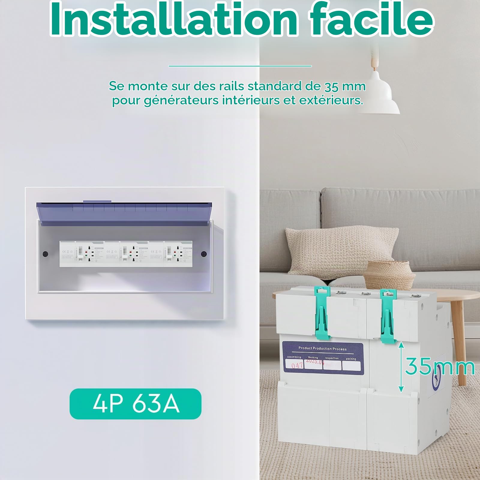 CPROSP Inverseur de Source Monophasé Automatique 63A DIN 220V 4P | Commutateur de Transfert Automatique 4 Double Alimentation; Interrupteur Différentiel 63A Contacteur Jour Nuit Chauffe Eau
