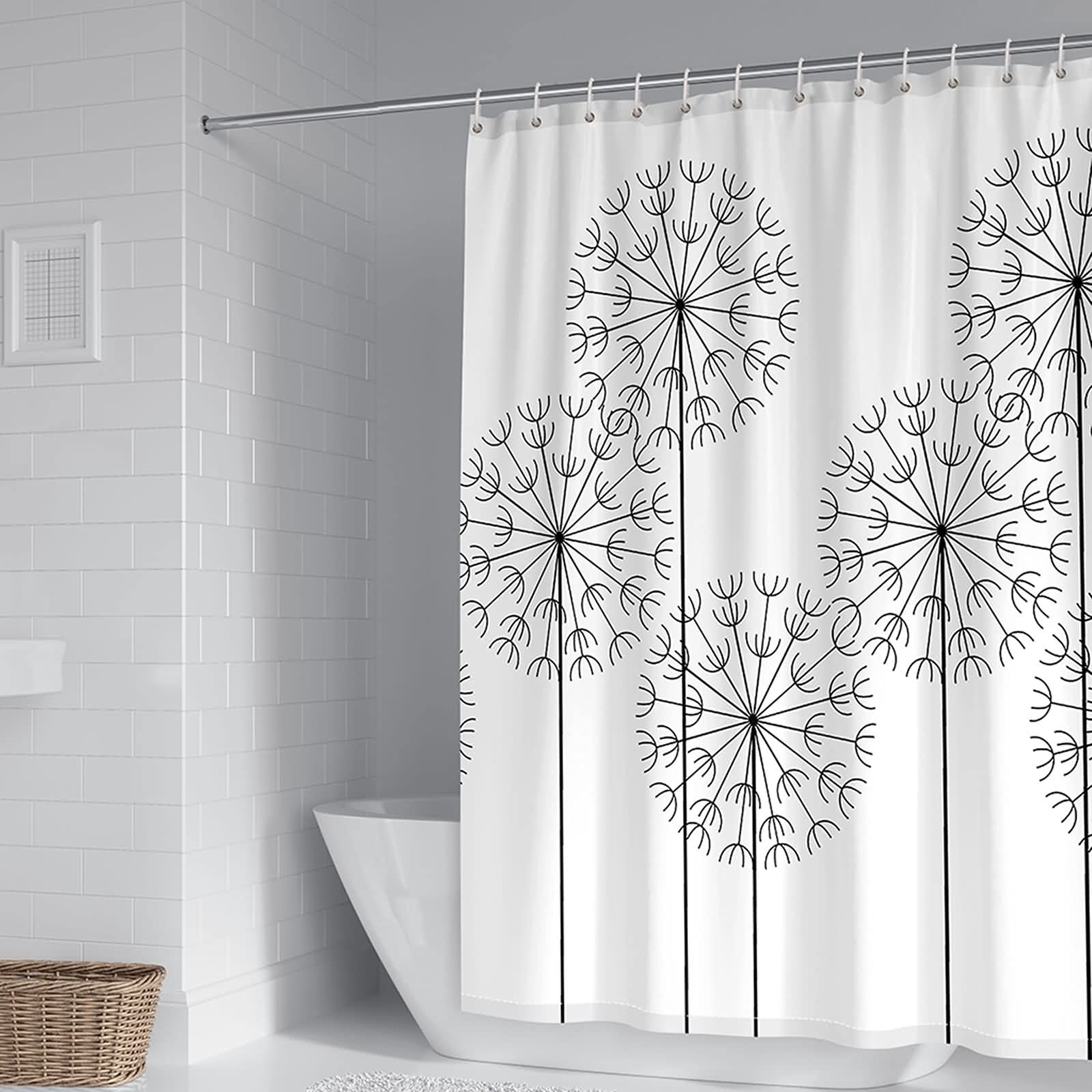 Rideau de douche noir blanc pissenlit en tissu imperméable chic