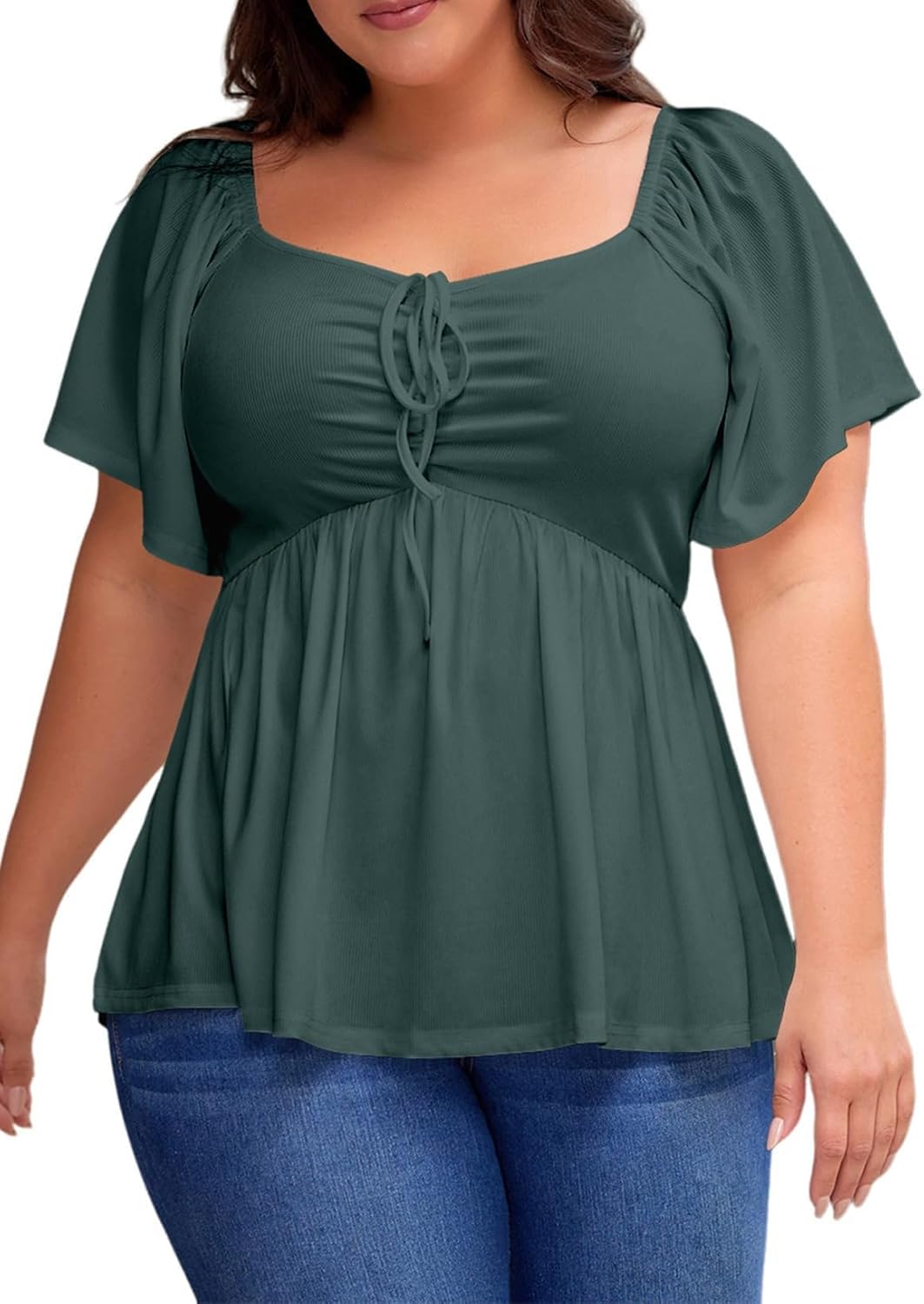 Eytino Plus Size Tops for Women Sweetheart Neck Short Sleeve Peplum Blouse Summer Loose Babydoll Shirts(1X-5X)