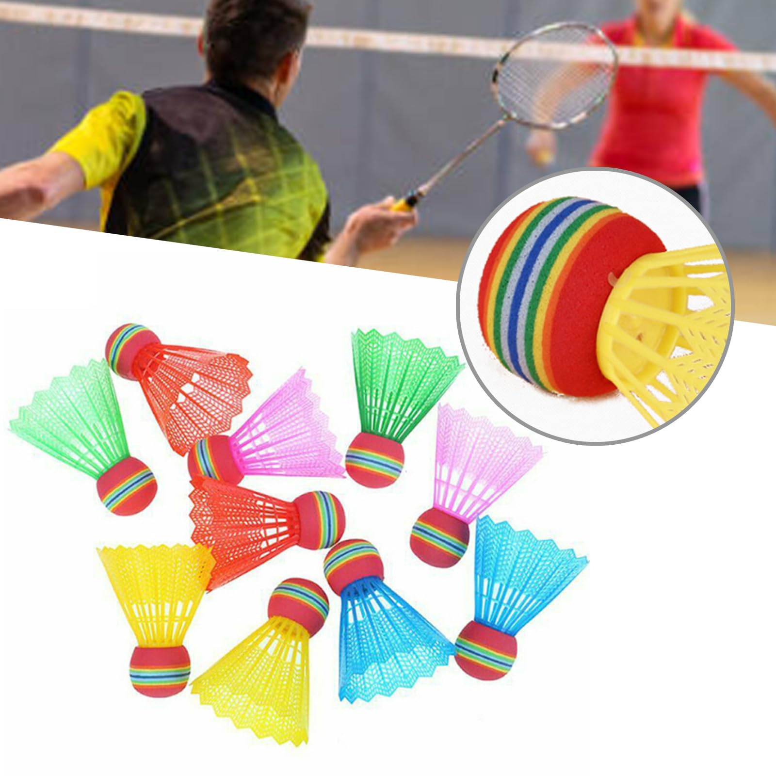 LFRXION 10Pcs Badminton for Game Sports Entertainment Random Color Nylon Badminton Rainbow Head Badminton