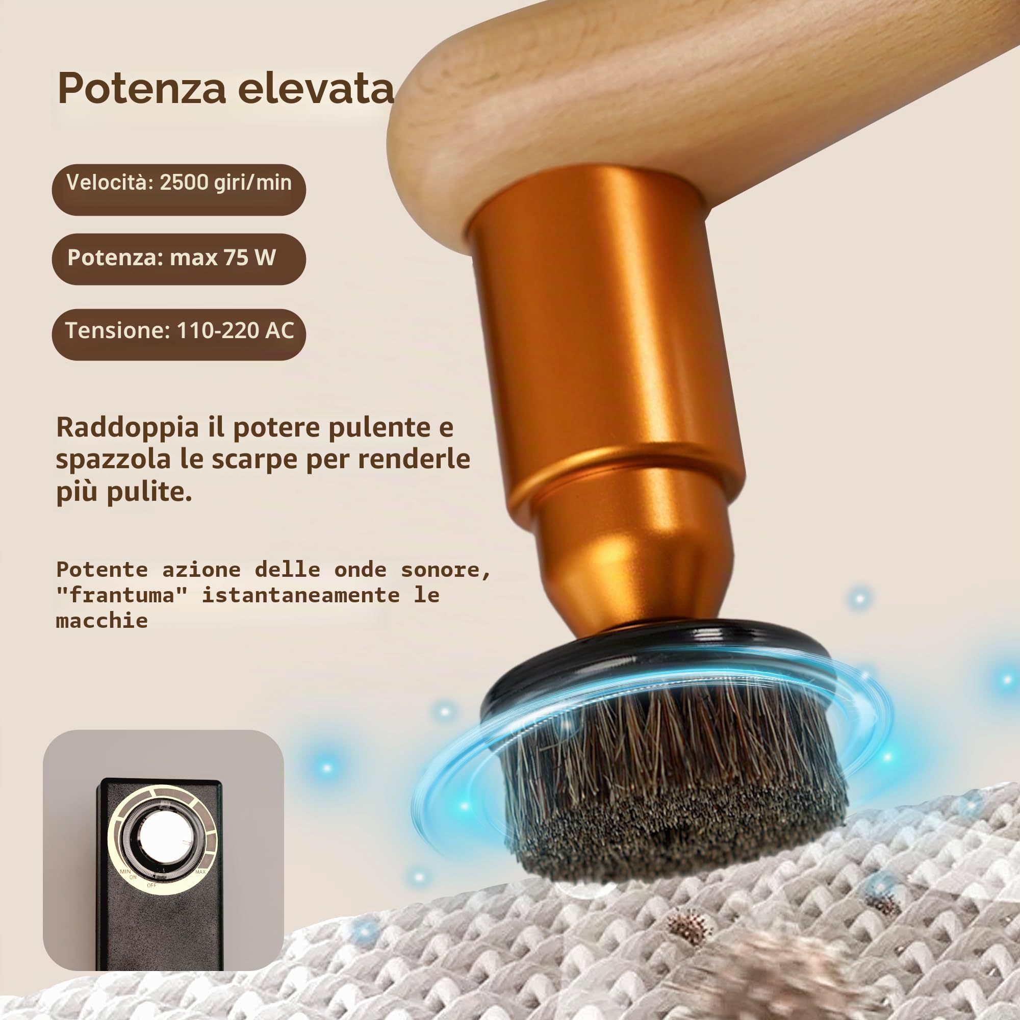 Smart - Kit lucidatrice elettrica da 75 W con velocità regolabile, kit per lucidare scarpe automatico, kit portatile per la pulizia della pelle per scarpe, stivali, borse, divani
