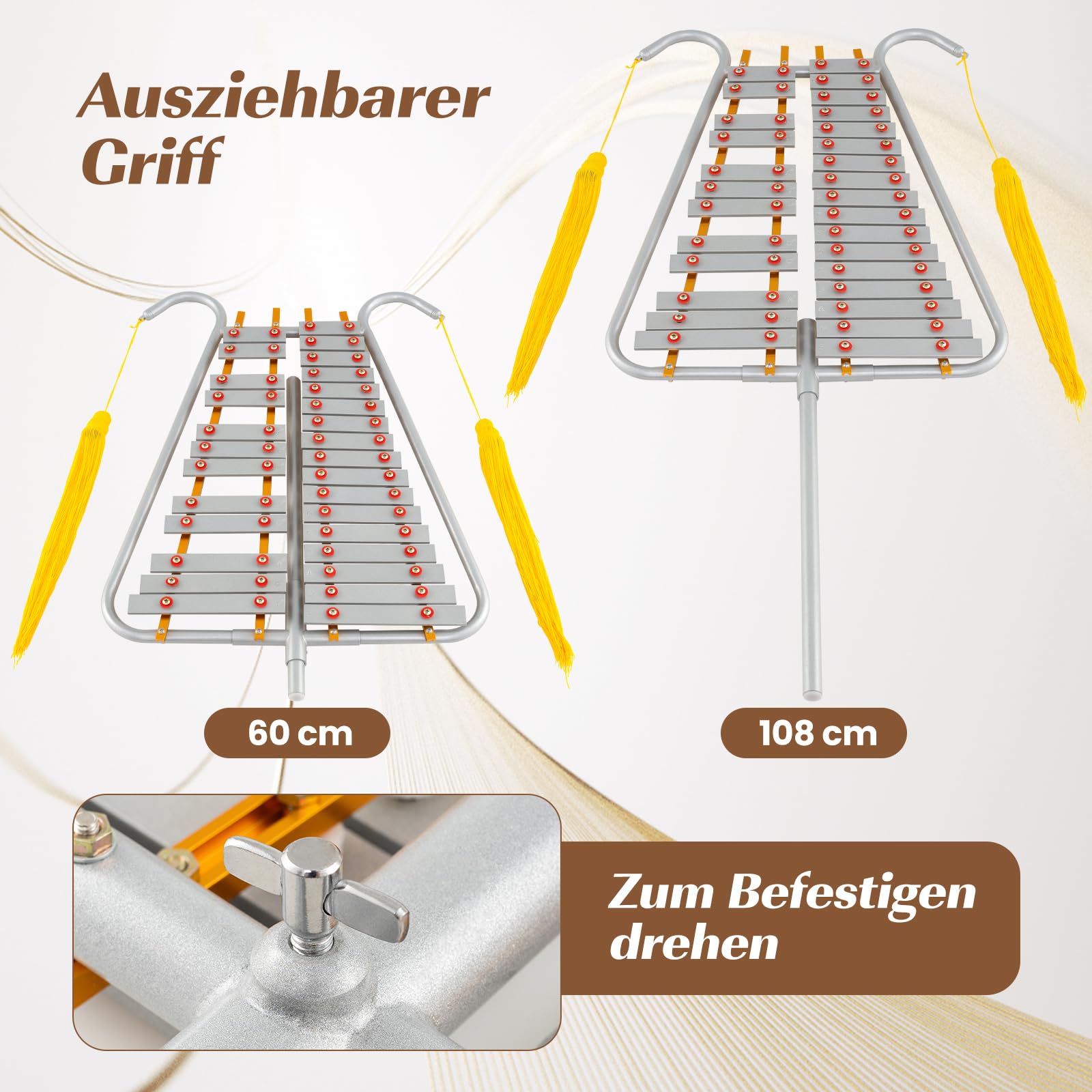 COSTWAY 29 Noten Glockenspiel, Aluminium Marsch-Xylophon mit verstellbarem Griff, 2 Schlägeln, Gürtelclip und Gürtel, Percussion Instrument, Metallophon für Erwachsene
