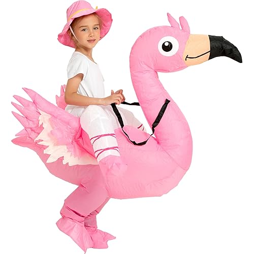 One Casa Inflatable Flamingo Costume Riding On Flamingo Air Blow up Funny Fancy Dress Party Halloween Costume for Kids