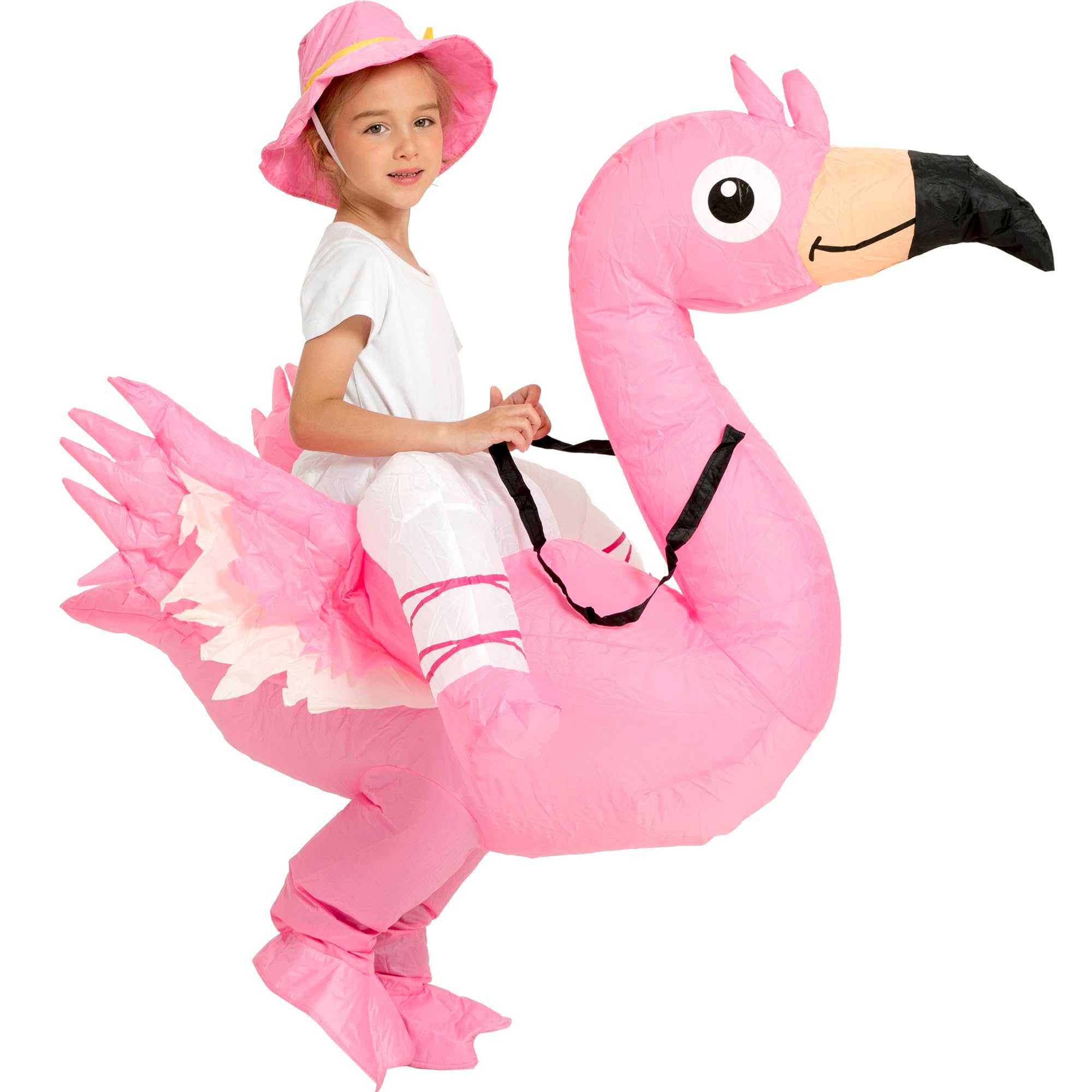 One Casa Inflatable Flamingo Costume Riding On Flamingo Air Blow up Funny Fancy Dress Party Halloween Costume for Kids