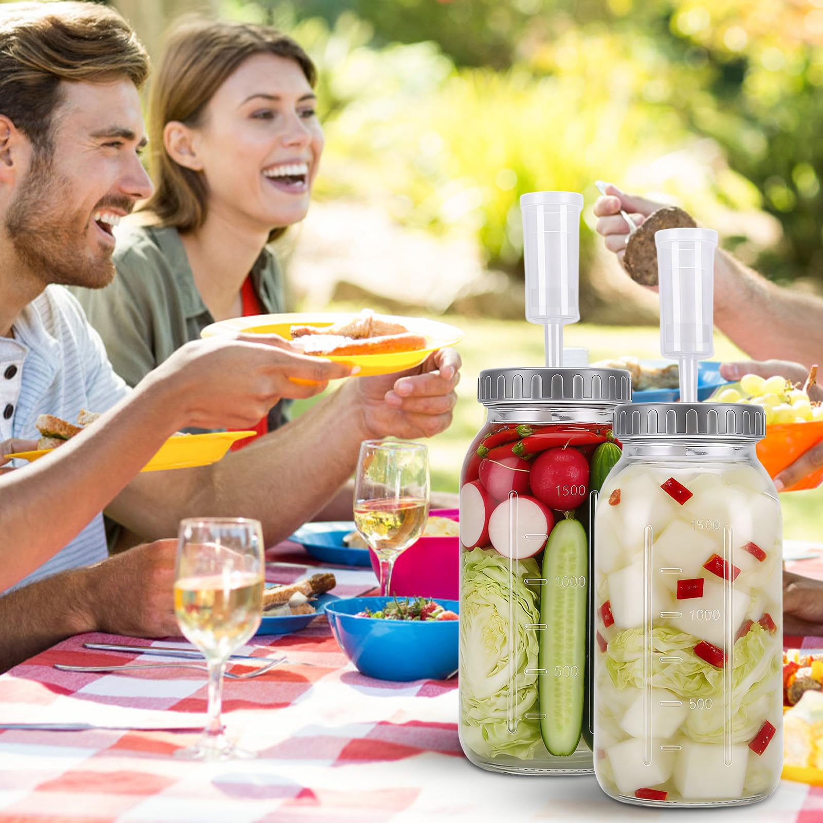 2 Pièces Bocaux de Fermentation de 1L, Bocal Fermentation en Verre avec Couvercle en Silicon pour Choucroute, Kimchi, Kombucha, Cornichons et Plus