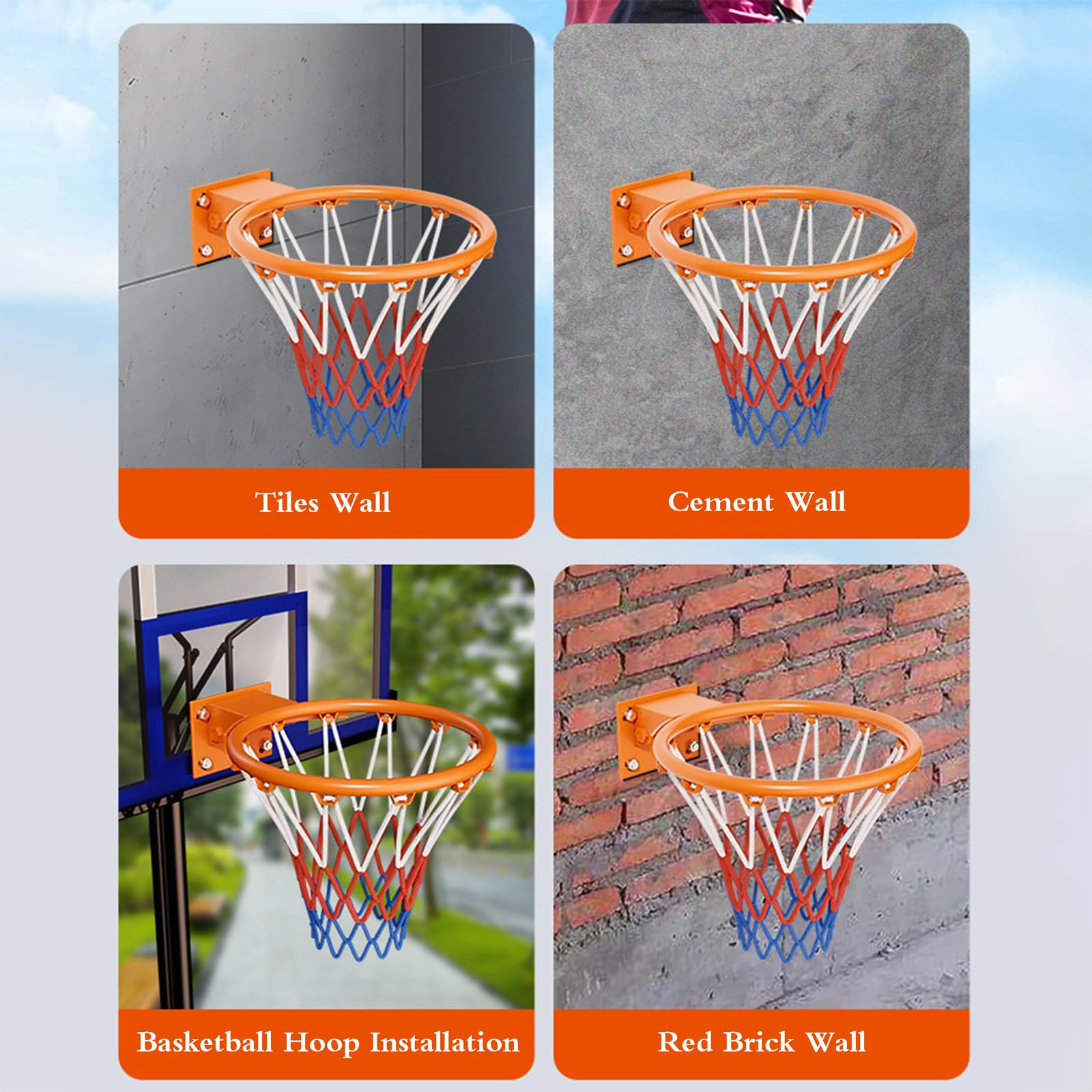Canestro Basket da Muro,Canestro Basket Esterno,Canestro Regolamentare Basket Ring,Anello da Pallacanestro da Muro,con Doppia Molla,Selezione di Regali per Feste A Temas Sportivo