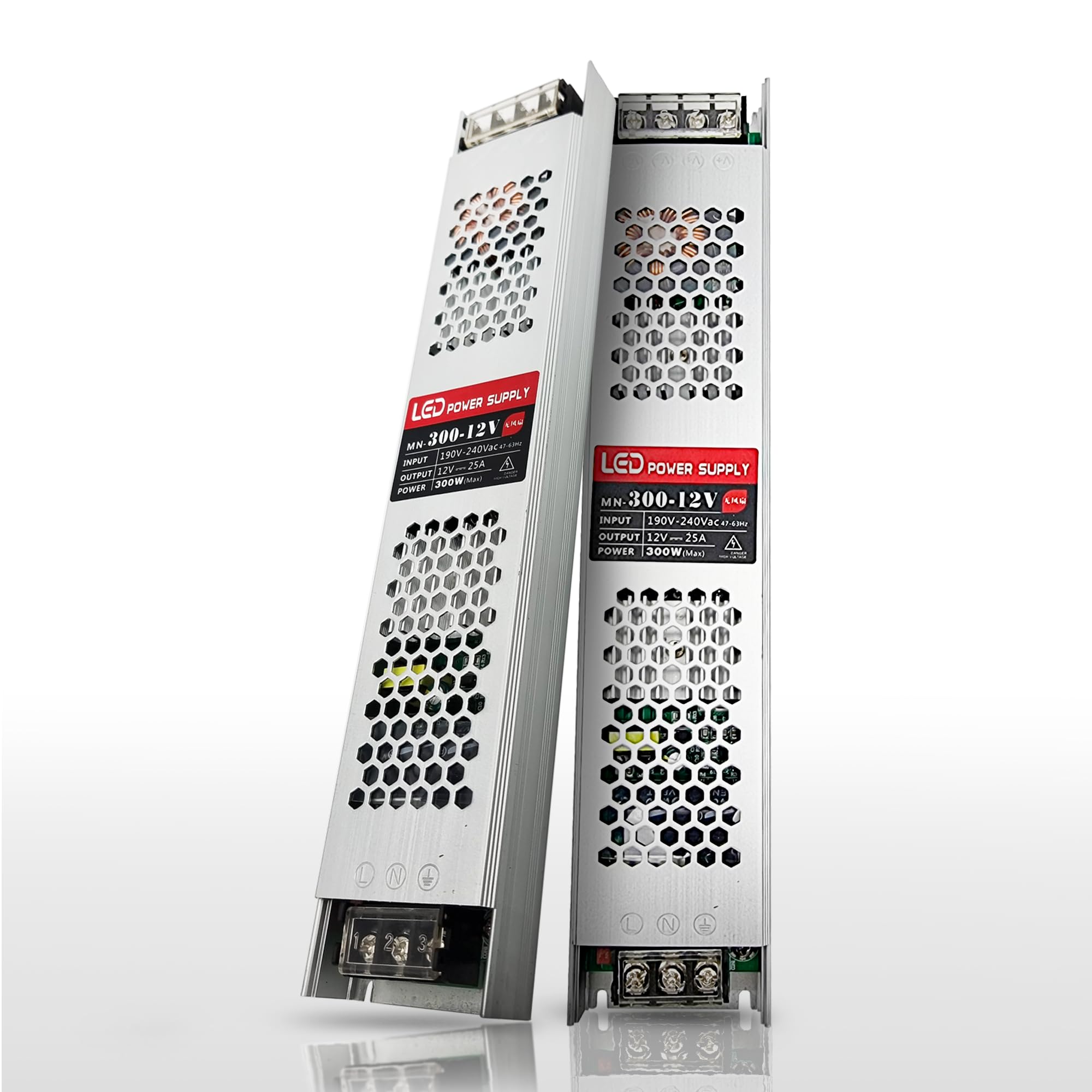 12V 300W LED Transformer, AC 240V to DC 12V 25A, Ultra Slim LED Power Supply 12V Low Voltage Switching Transformer Adapter for Cabinet, wardrobe lightings, Strip lights