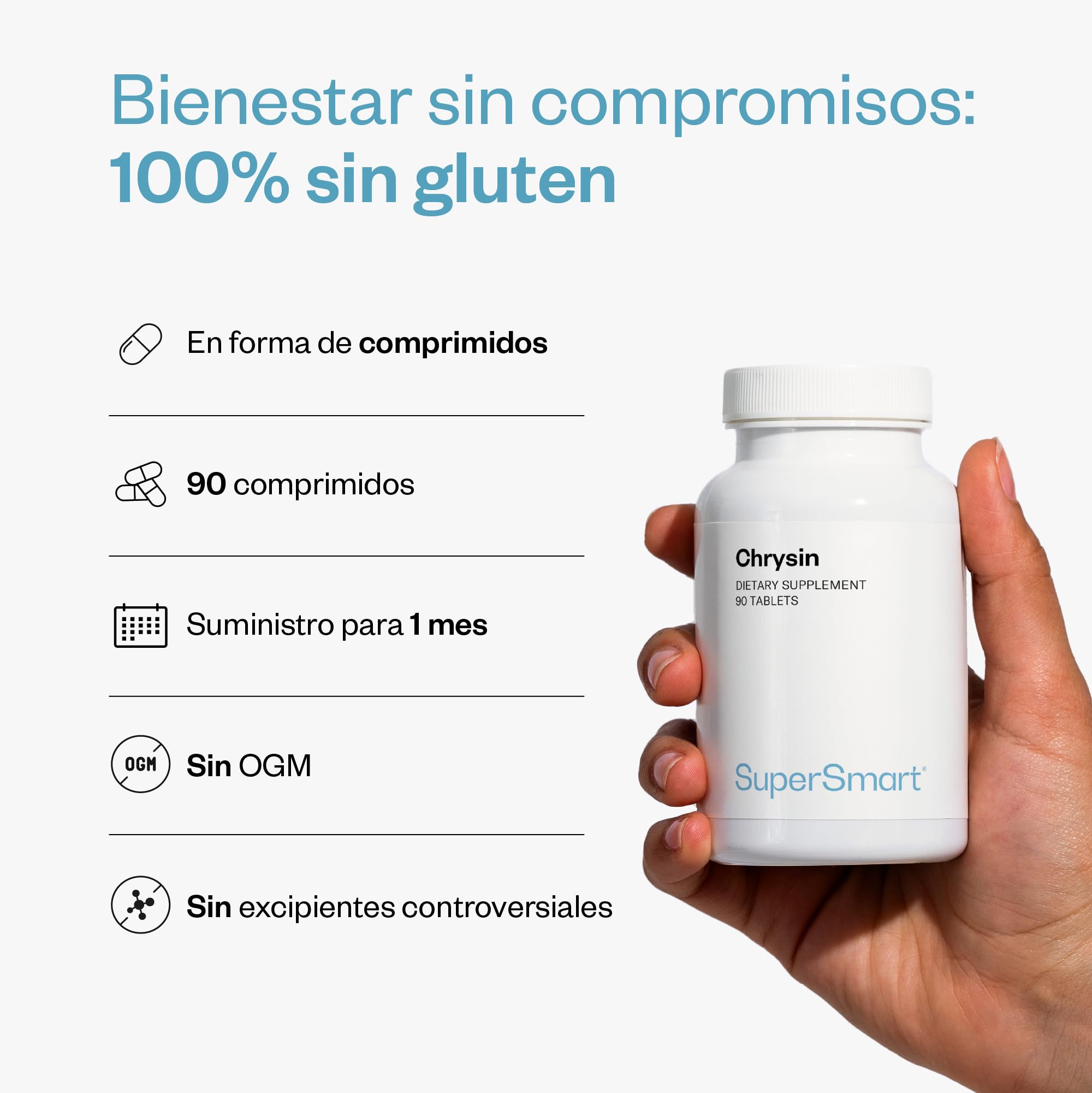 Crisina - Apoyar la Testosterona en Hombres - Natural - 90 - SuperSmart | Suplemento Natural para Apoyar la Testosterona en Hombres - Extracto de Pasiflora - 90 Comprimidos