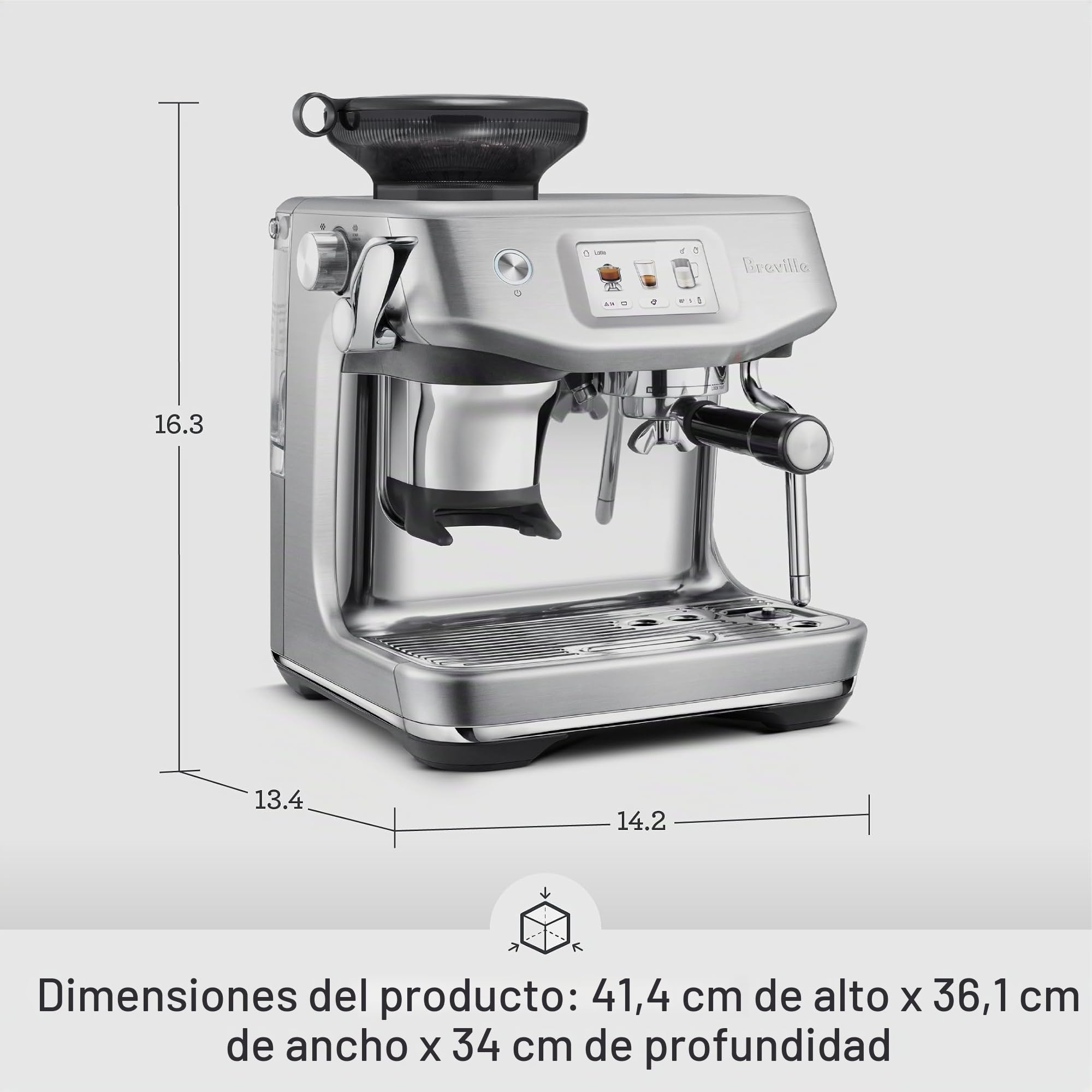 Breville The Barista Touch Impress - Máquina de espresso con molinillo y espumador de leche automático, cafetera espresso con apisonamiento asistido y pantalla táctil, máquina de capuchino y café con