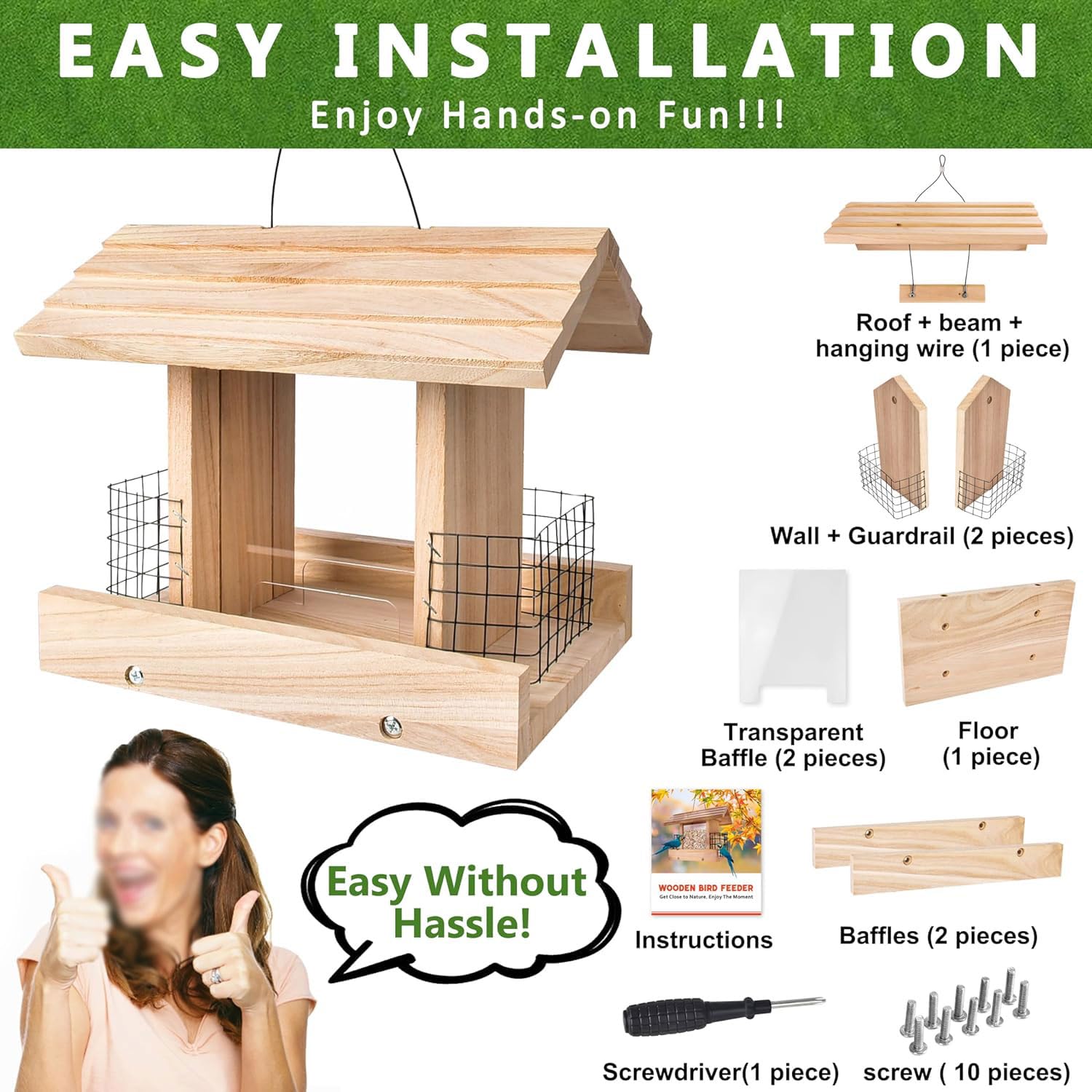 esmen Comederos Comederos para pájaros de Gran Capacidad para Exteriores, comedero de Madera para pájaros, comederos Colgantes con Soporte
