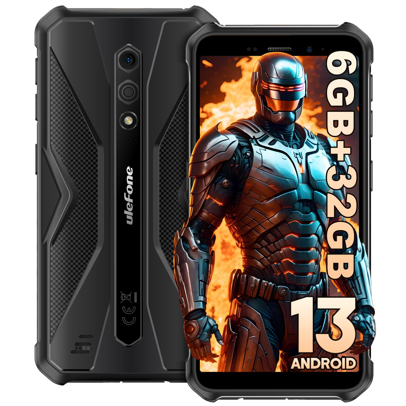 Ulefone Armor X12 Outdoor Handy, 6GB + 32GB/256GB SD Smartphone ohne vertrag Android 13 Go, 4860mAh 13MP+8MP 5,45'' HD+ 4G Dual SIM IP68 Wasserdicht Stoßfeste NFC GPS 2 Jahre Garantie -Schwarz
