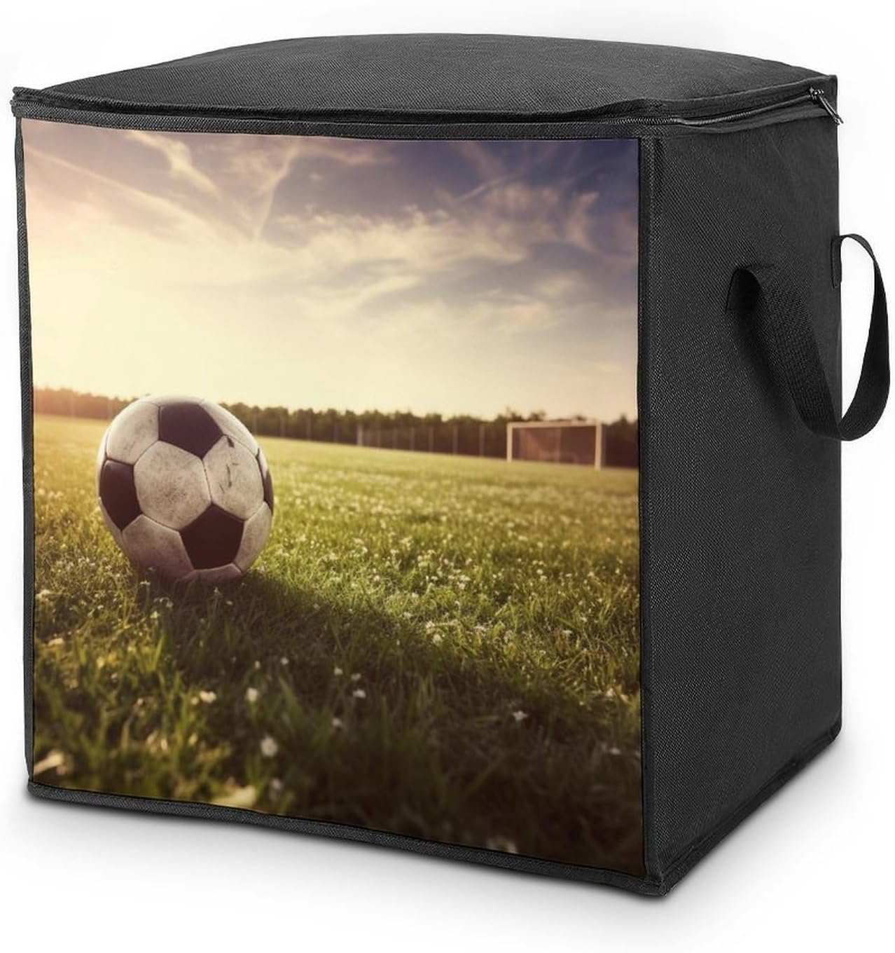 Quilt Storage Bag,Soccer Ball on A Field Printed Large Foldable Storage Container Portable Travel Storage Bag for Blankets, Quilts, Clothes, Comforter, Bedding And Pillows