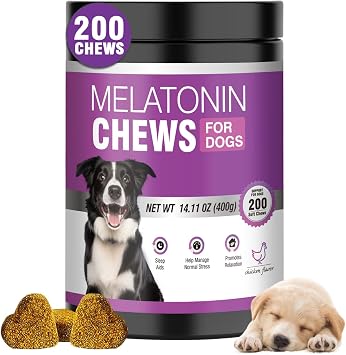 Calming Melatonin for Dogs, 200 Pet Chews Calming Treats for Sleep Aid Sleeping Pills Puppy Melatonin Bites Support Stress, Anxiety Relief, Separation for Small and Large Dogs Chicken