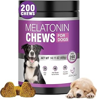 Calming Melatonin for Dogs, 200 Pet Chews Calming Treats for Sleep Aid Sleeping Pills Puppy Melatonin Bites Support Stress, Anxiety Relief, Separation for Small and Large Dogs(Chicken Flavor)