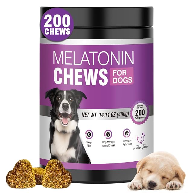 Calming Melatonin for Dogs 200 Pet Chews Calming Treats for Sleep Aid Sleeping Pills Puppy Melatonin Bites Support