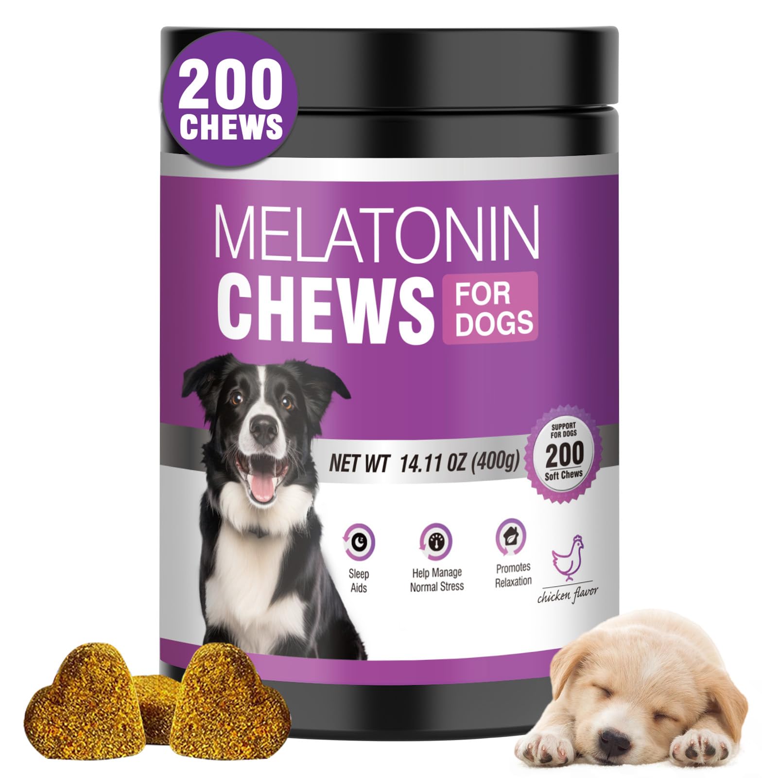 Calming Melatonin for Dogs 200 Pet Chews Calming Treats for Sleep Aid Sleeping Pills Puppy Melatonin Bites Support
