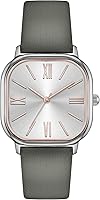 Bisley Women's Square Watch with Grey Leather Strap - Easy Read Roman Dial, Quartz Movement, 32mm Case