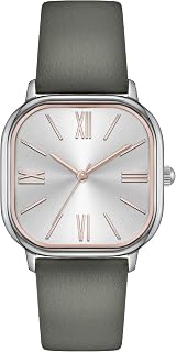 Bisley Women's Square Watch with Grey Leather Strap - Easy Read Roman Dial, Quartz Movement, 32mm Case