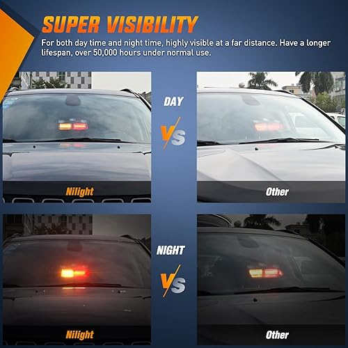 Miniatura 7 de Nilight Luces estroboscópicas de emergencia, luces de advertencia de peligro de parabrisas con ventosas, 16 LED, ámbar y rojo, carcasa de ABS, 2