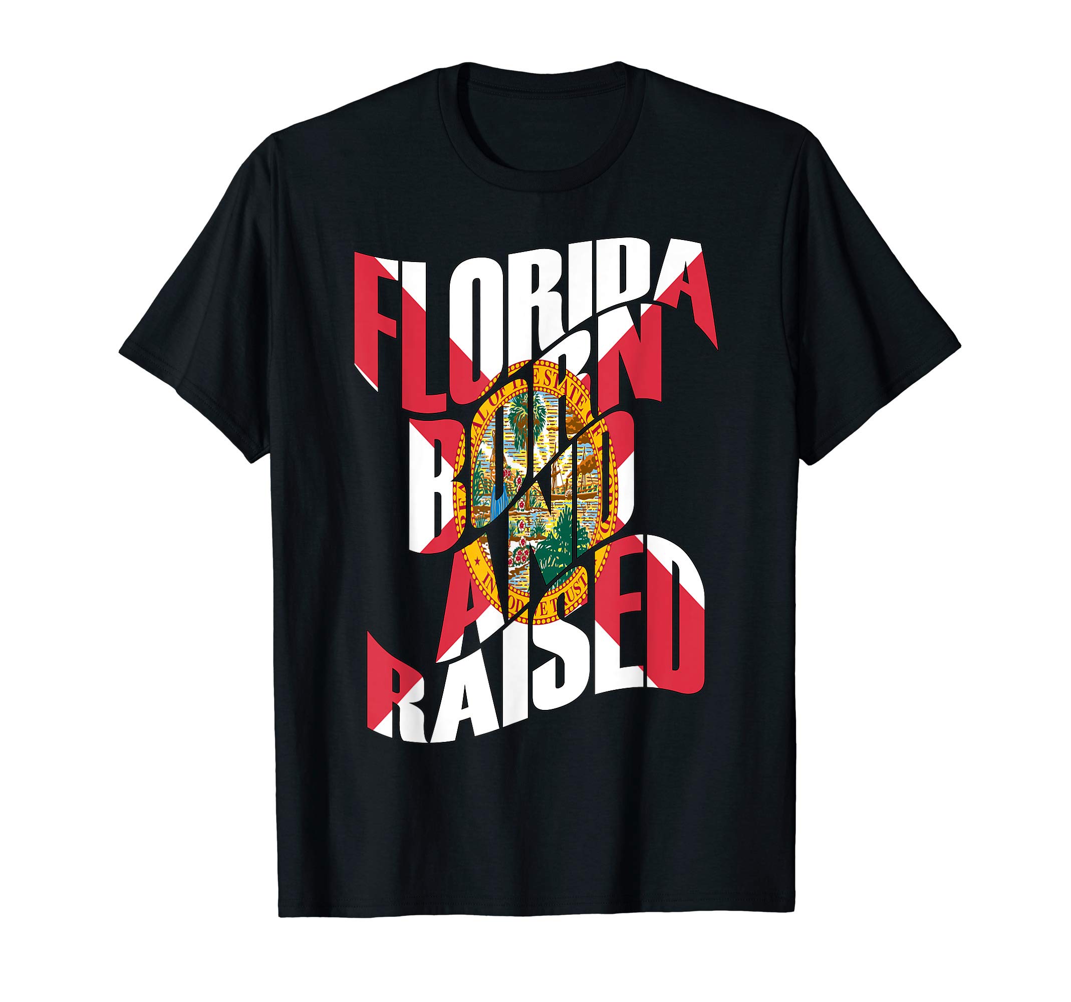 Merch Creation StudioFlorida Born and Raised Florida State Flag T-ShirtOEKO-TEX STANDARD 100