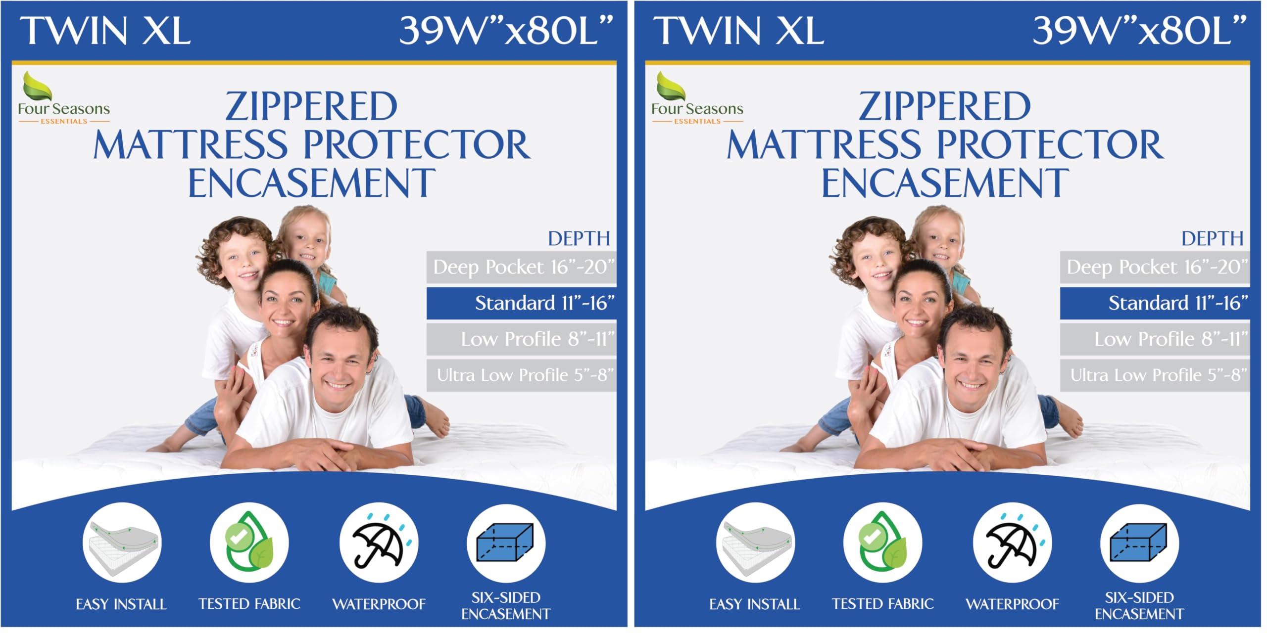 Twin Extra Long (XL) Mattress Protector Zippered Bed Bug Waterproof Encasement Hypoallergenic Premium Quality Cover Protects Against Dust Allergies White (Pack of 2)