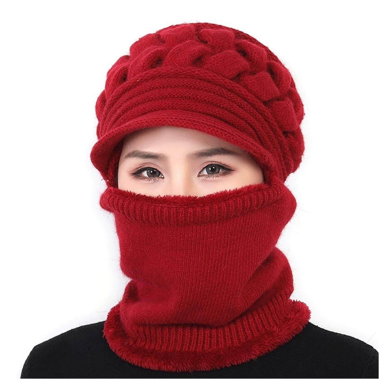 JBIVWW Winter Balaclava Beanies Mother Hat Women Warm Thick Skullies Riding Outdoor Hats Gorras Stripes Beanie Cap Mask (Color : Red, Size : 56 60cm)