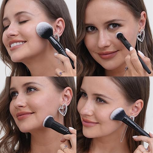 Miniatura 5 de Bueart Design Juego de brochas de maquillaje de cabello denso con etiqueta negra ultra suave, contiene polvo grande, base plana, mezcla definitiva,