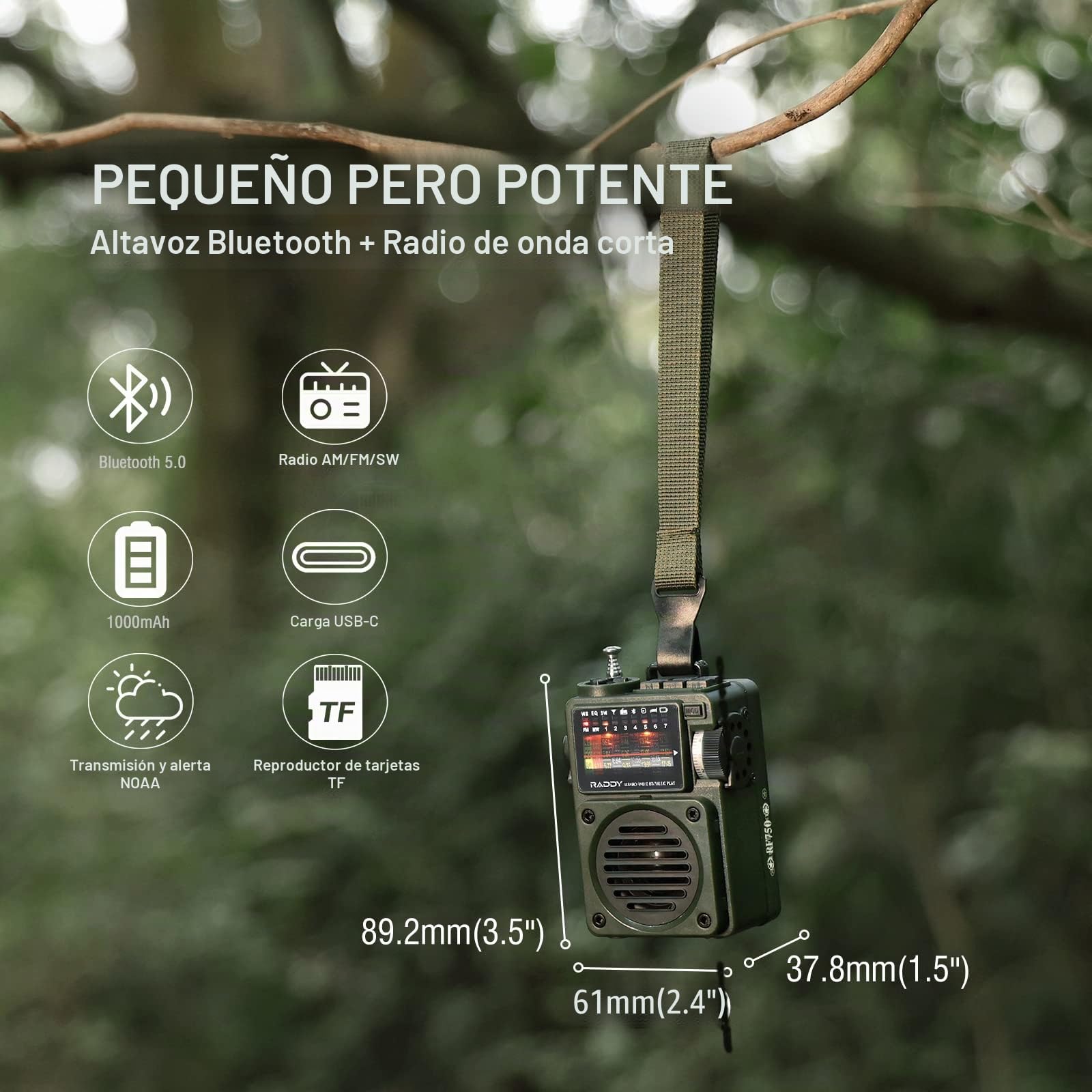 Raddy RF750 Radio Portátil de Onda Corta Pequeña Radio Am/FM/SW Radio Digital Retro Recargable Funciona con Batería con Tarjeta TF Bluetooth Reproductor de Música 6 Modos EQ Antena Externa