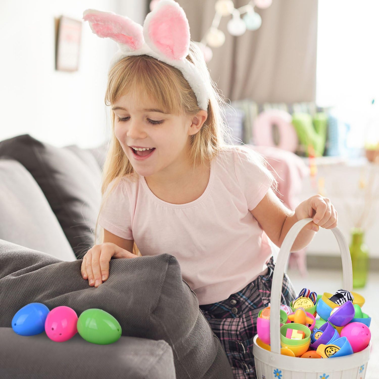 FUN LITTLE TOYS 48 Pieces Easter Basket Stuffers, Easter Egg Fillers, Easter Eggs Filled Small Toys for Easter Party Favors, Goodie Bag Fillers, Pinata Toys and More