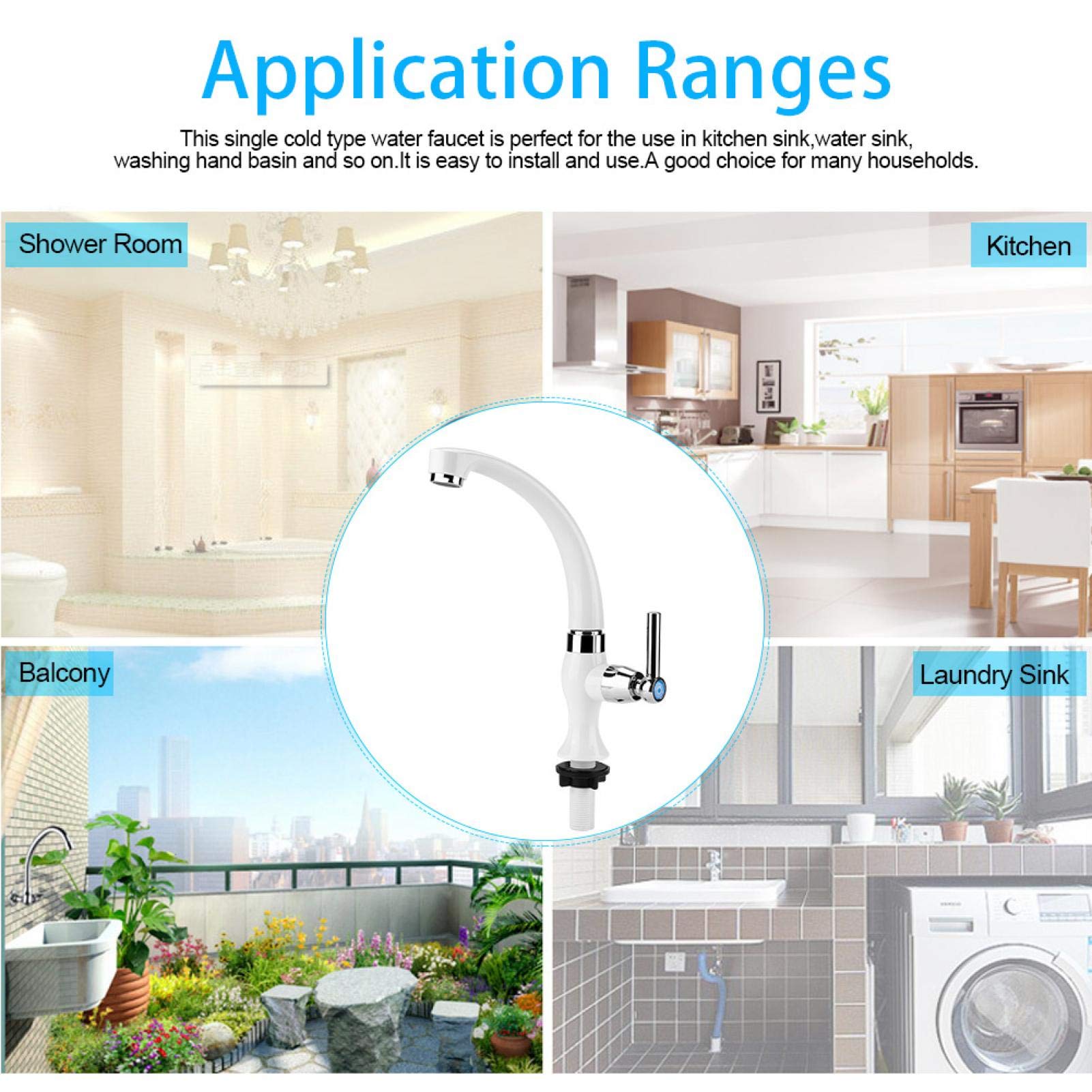 ABS Plastic Single Cold Faucet Water Tap Kitchen Faucet Sink for Modern Bathroom Basin Kitchen Sink Accessories G1 — view 2