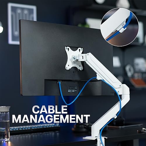 Miniatura 9 de VIVO Heavy Duty Single Monitor Tension Arm for up to 27 inch Screens, Holds 14.3 lbs, Premium Desk Mount Stand, White, STAND-V101OW Blanco