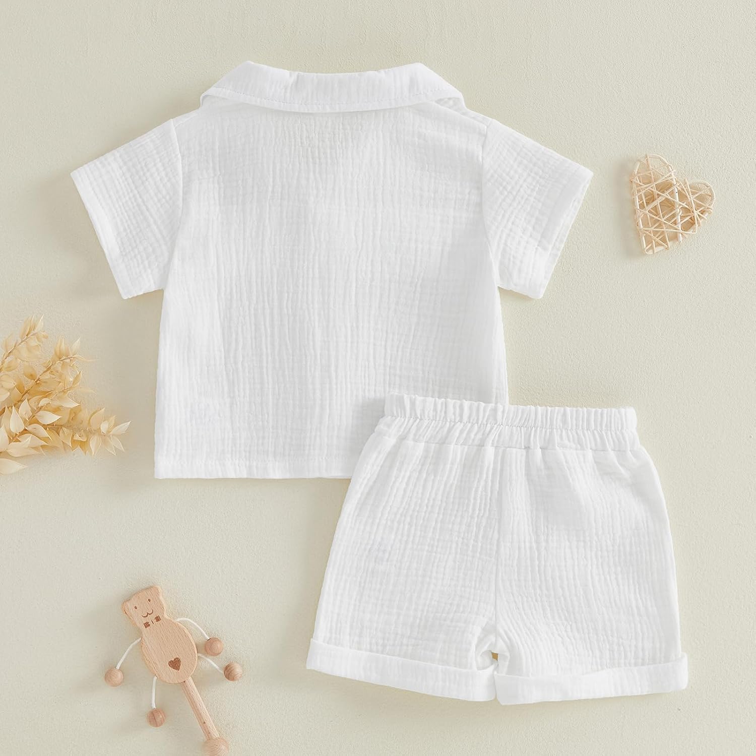 Baby Boys Button Down Shirt Tops + Shorts Infant Toddler Summer Outfit 2Pieces Cotton Gauze Clothes with Pockets
