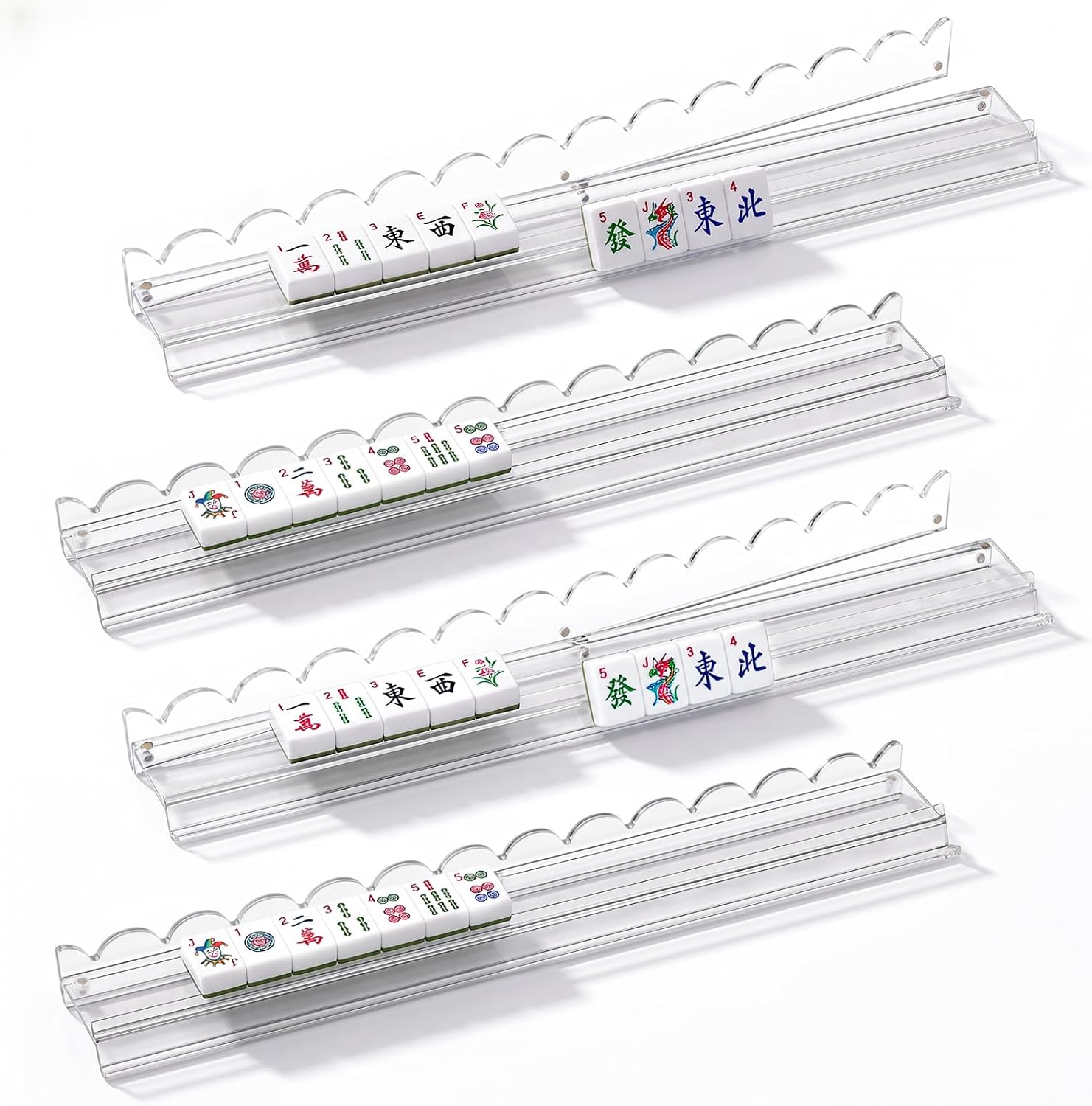 Foilswirl 4 Pack Mahjong Racks with Magnetic Pushers 17.5inch Clear Acrylic