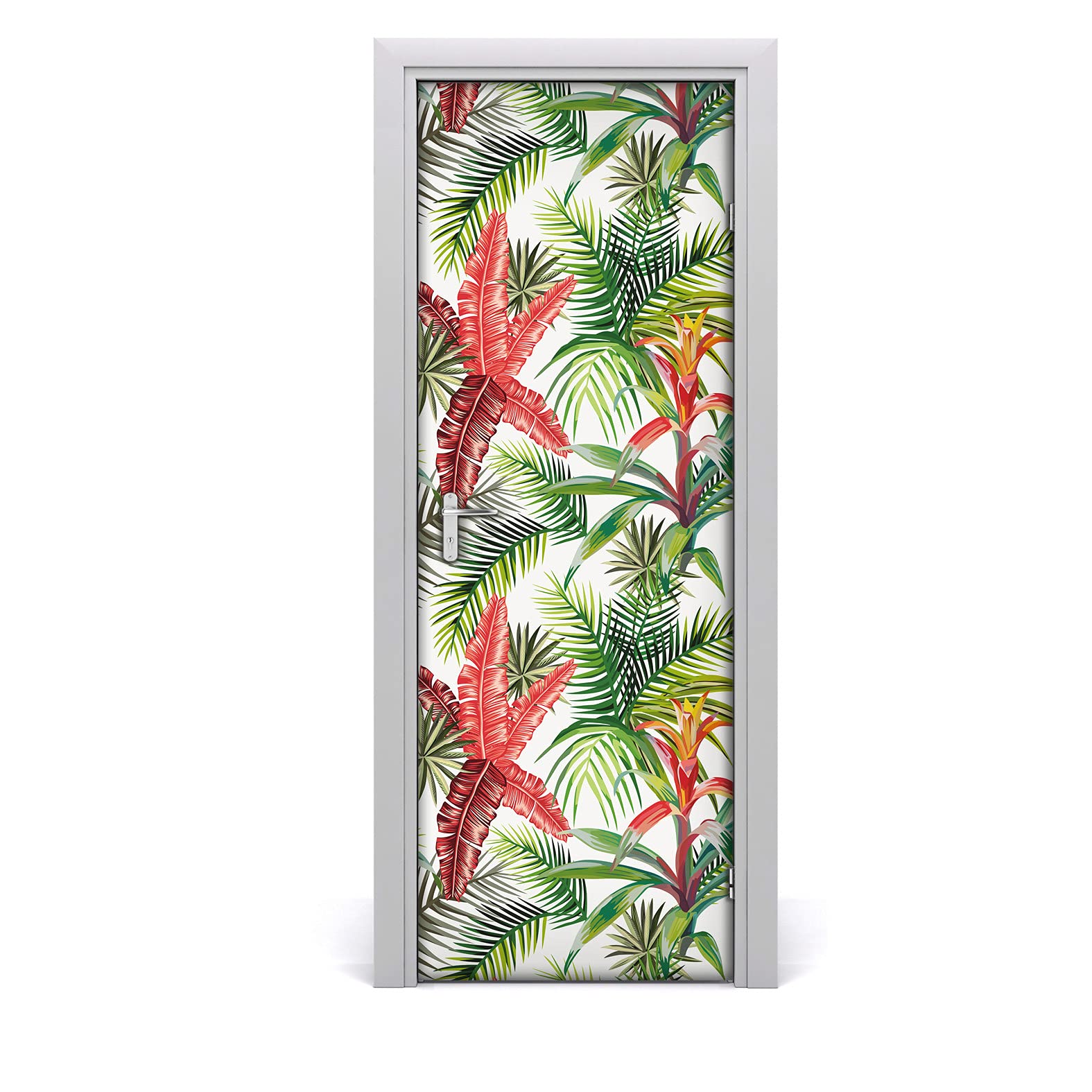 Rénover une porte abîmée sans peindre grâce au papier peint jungle 77x200