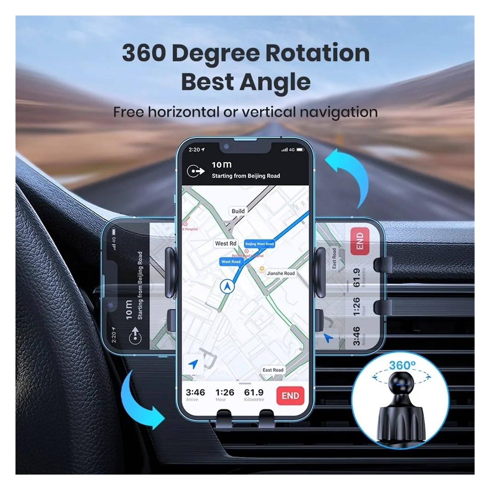 Supporto Universale per Telefono da Auto, Supporto per Smartphone, Clip per Bocchetta dell'Aria, Supporto per GPS e Telefono da Bici.