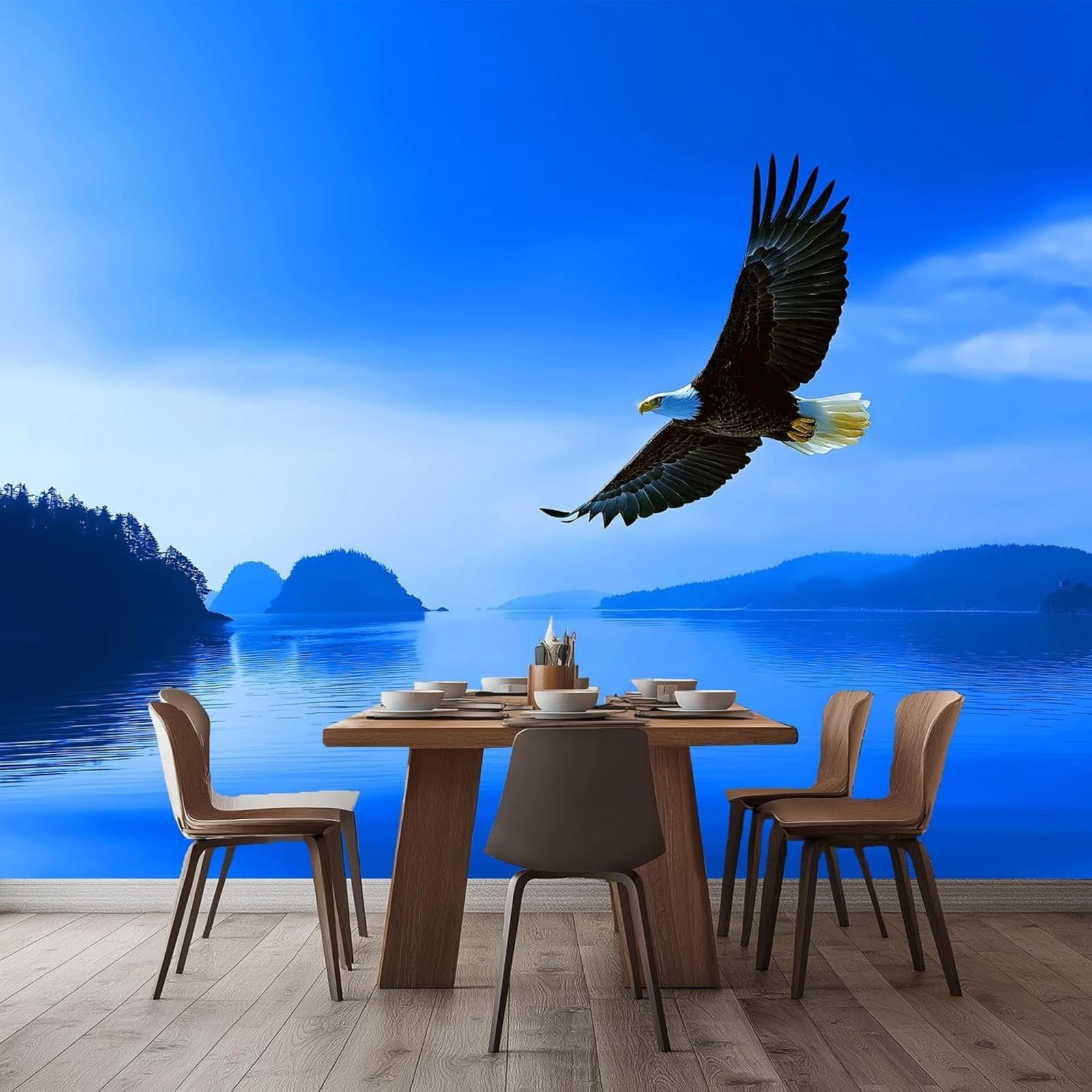 3D Effect Photo Wallpaper Surreal Animals Sky Eagle, Blue Wall Mural Non-woven Wall for Living Room Bedroom Children's Room TV Background Modern Wall Decoration, 250cm x 175cm Stickers - Frameless Pai
