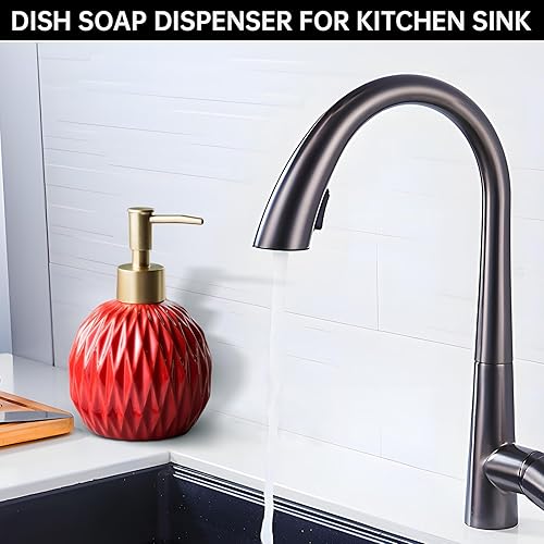 Miniatura 10 de Ceramics - Dispensador de jabón dorado para baño, botella de jabón de alivio para fregadero de cocina, dispensador de jabón líquido recargable de