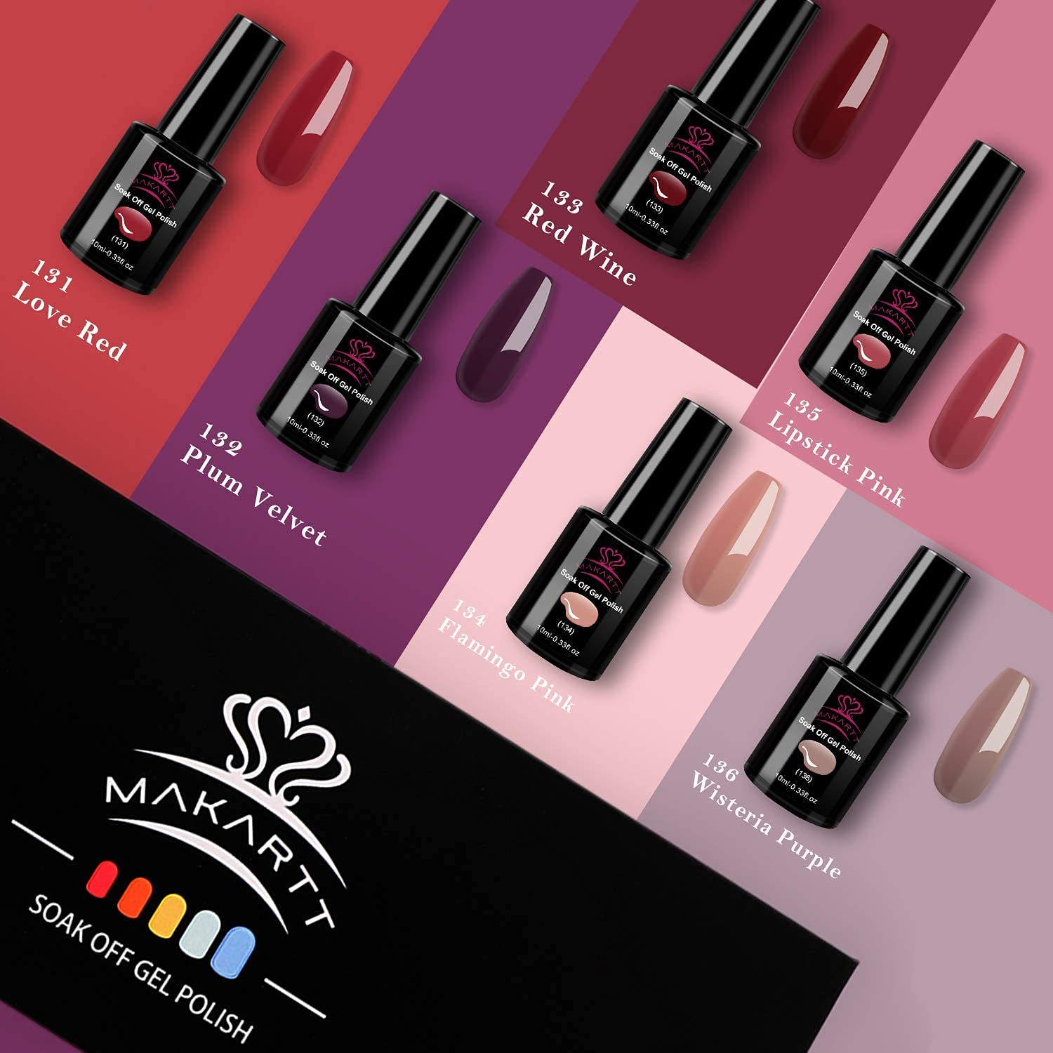 Makartt Gel Nail Polish Kit 6 Colors, Winter Wine Red Purple Pink Soak Off Gel Polish Set 10ml Dark Nail Polish For Nail Art Salon DIY at Home, Gift for New Year Christmas Holiday : Beauty & Personal Care
