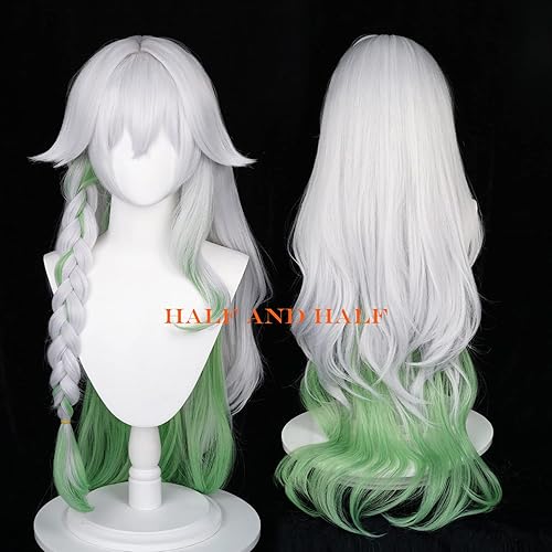 Miniatura 3 de Nahida - Peluca de cosplay de anime Cos, pelucas largas de pelo mixto blanco y verde para mujeres y niñas, fiesta de disfraces de Halloween con