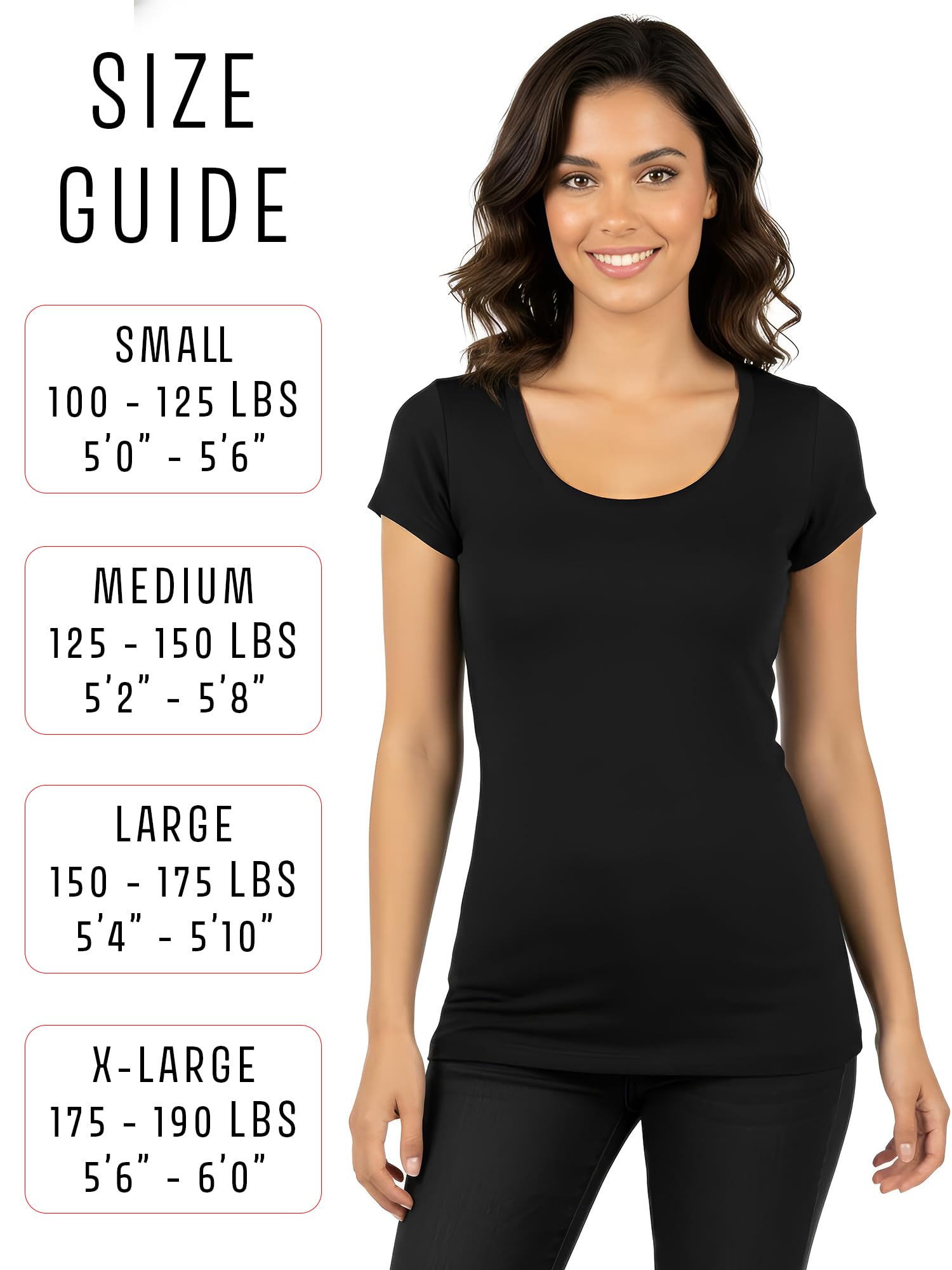 Emmalise Damen-T-Shirts, U-Ausschnitt, kurze Ärmel, 6er-Pack