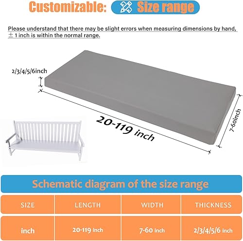 Miniatura 6 de Cojín de banco de tamaño personalizado, para asiento de ventana panorámica para exteriores e interiores, tapicería gruesa de espuma larga para