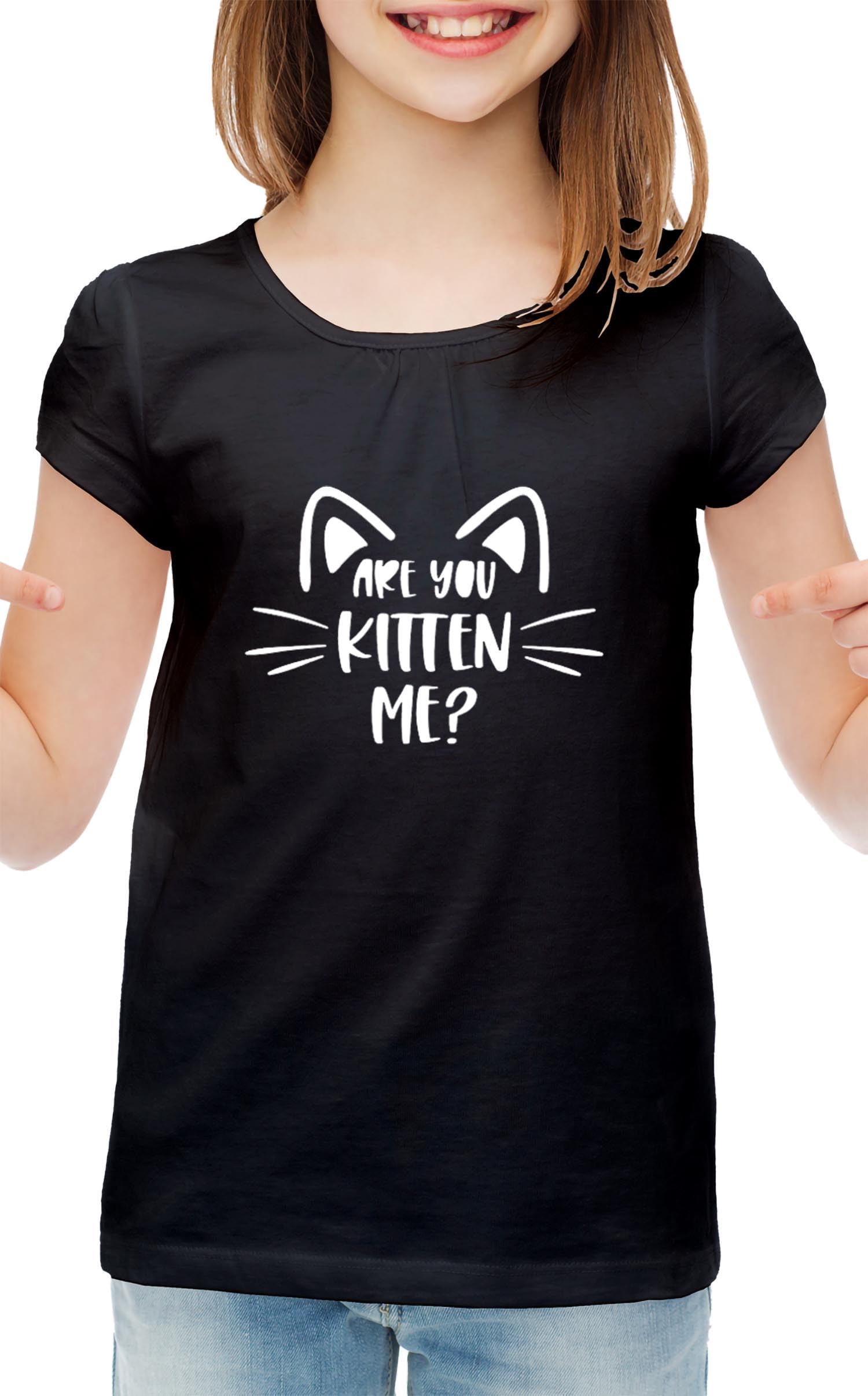 ZINGOMINGare You Kitten Me Cute Cat Kitten Funny Cat Black Cotton T-Shirt for Girls and Boys Unisex Kids T-Shirt