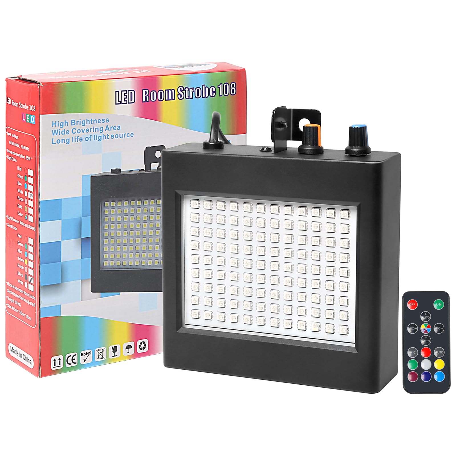 108LED Mini Stroboscope Telecommande Dj Jeux de Lumiere Pour Soiree Strobe Light, LED Couleur Lumière Stroboscopique Avec Télécommande Flash Disco Lights Stromboscope Soirée Projecteur Lumiere Soiree