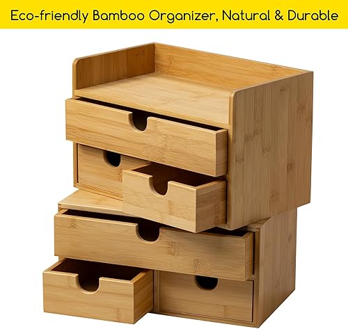 Miniatura 3 de MEEDEN Organizador de escritorio de bambú con cajones contenedor de almacenamiento de escritorio con estante - Caja de organización